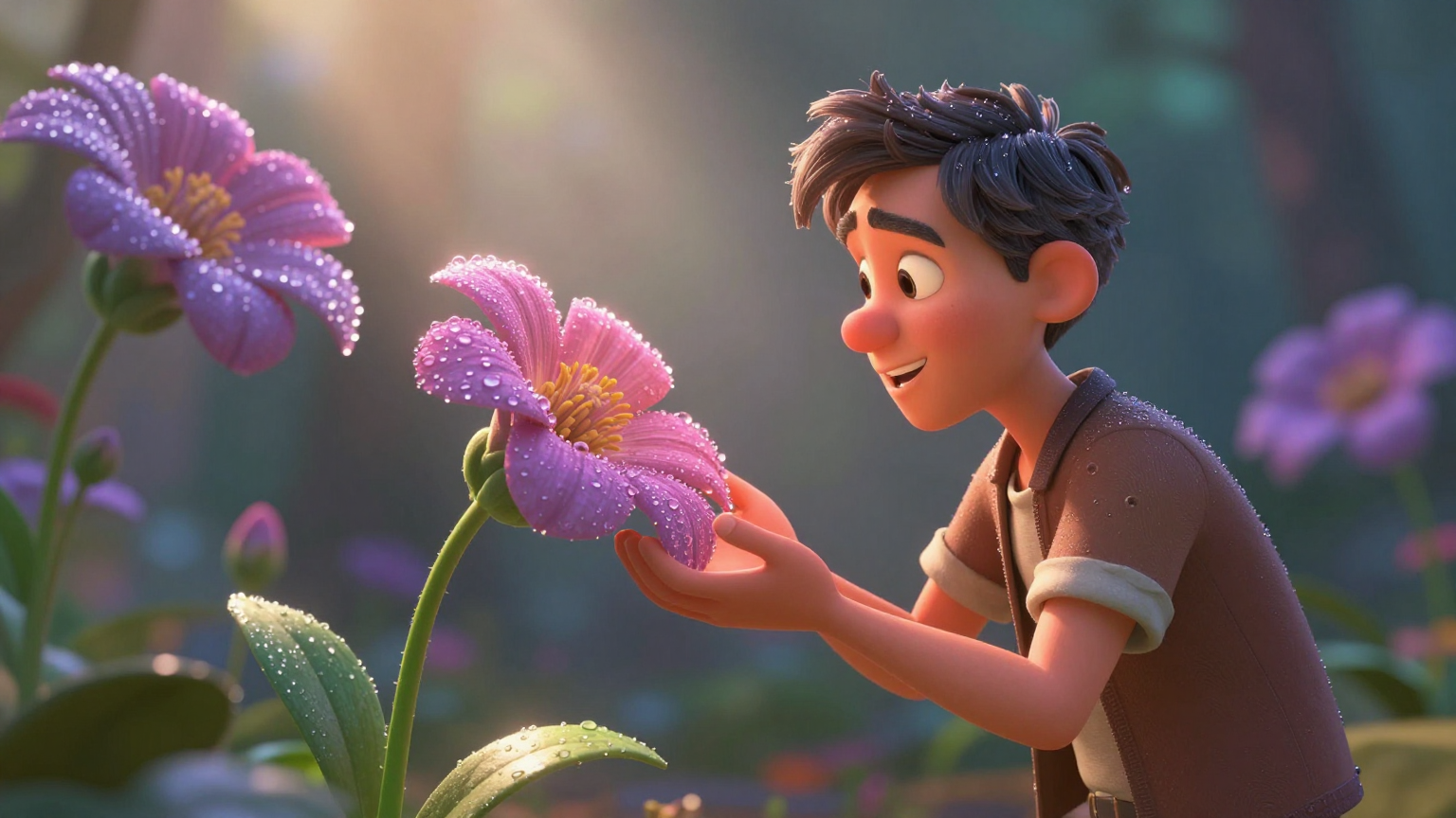 谜语故事 - 谜底揭晓:没有露水的那朵是她 - 场景插画 5