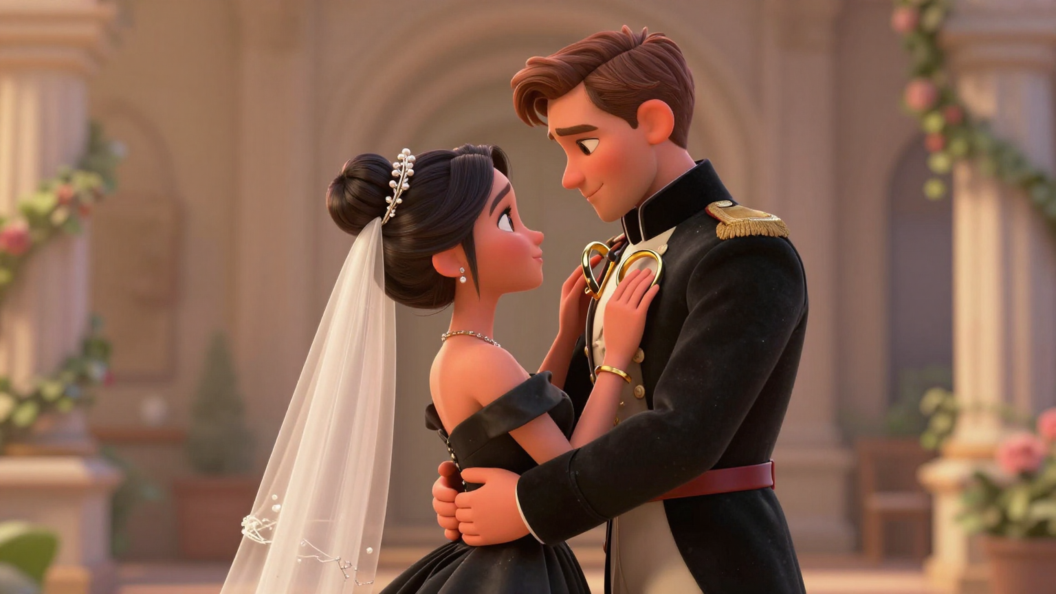 熊皮人 - 七年期满，熊皮人恢复人形，回到未婚妻身边。两个嫉妒的姐姐自杀，魔鬼得到了她们的灵魂。 - 场景插画 5