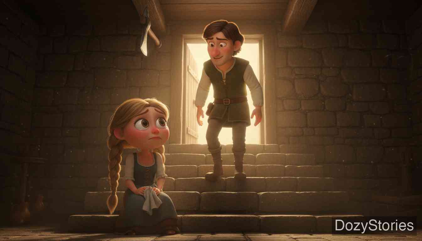 聪明的小爱尔莎 - 汉斯最终也来到地窖，他被爱尔莎的“才智”打动，决定娶她为妻。 - 场景插画 3