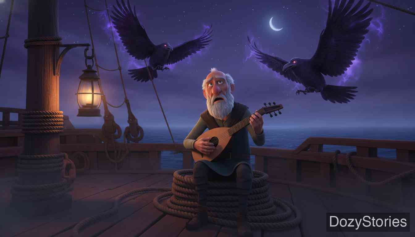 Faithful John - On the return, John overhears three ravens predicting three curses: a chestnut horse, a burning bridal garment, and a swooning Queen. Revealing the cure will turn him to stone, yet he resolves to save his master at his own cost. - Scene Illustration 3