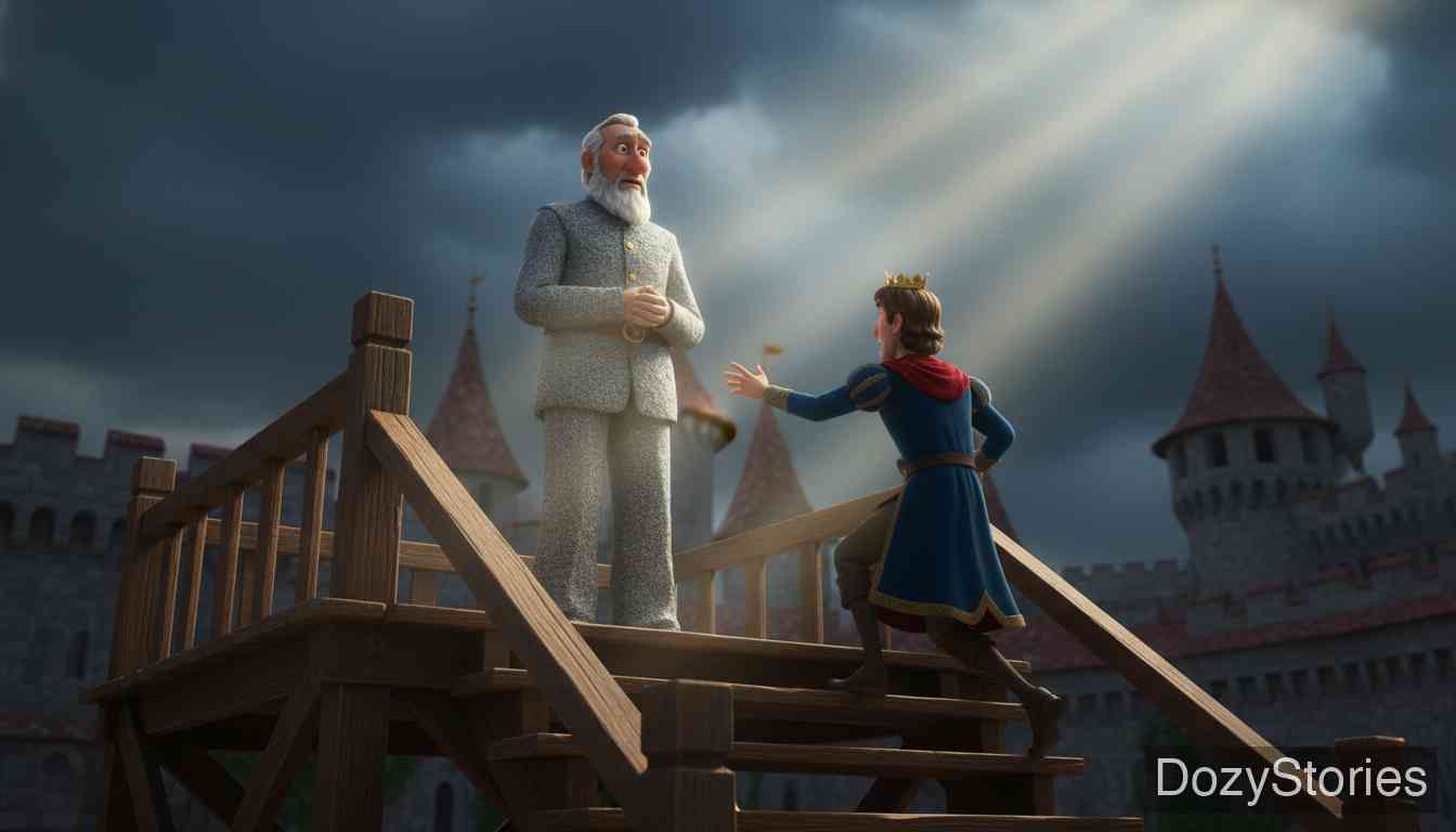 Faithful John - John kills the horse, burns the toxic shirt, and saves the swooning Queen by sucking blood. Misunderstanding, the King condemns him. At the gallows, John explains his actions and turns to stone. - Scene Illustration 4