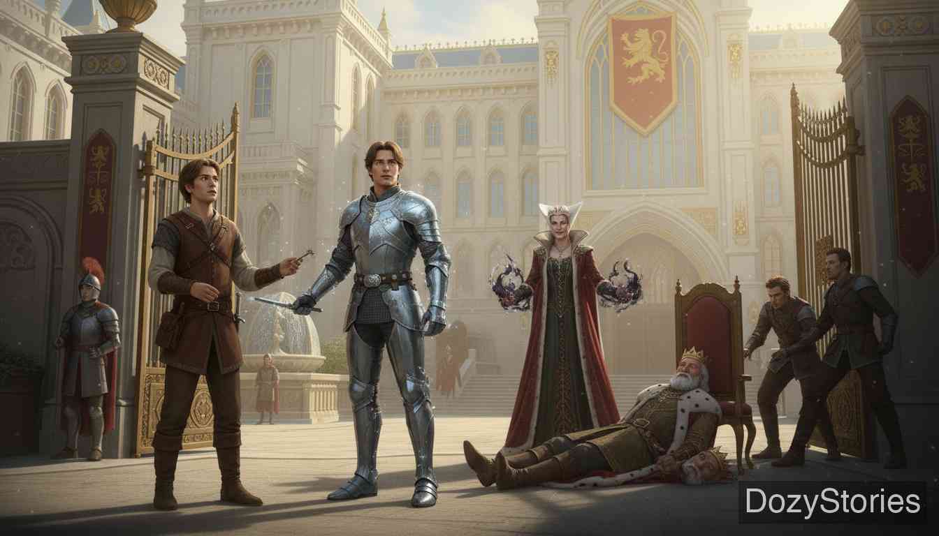 忠诚的斐迪南 - 王后施展魔法砍下斐迪南的头又接了回去,却趁机杀死了没有鼻子的国王。她嫁给了斐迪南,白马也解除了诅咒变成了一位王子。 - 场景插画 5