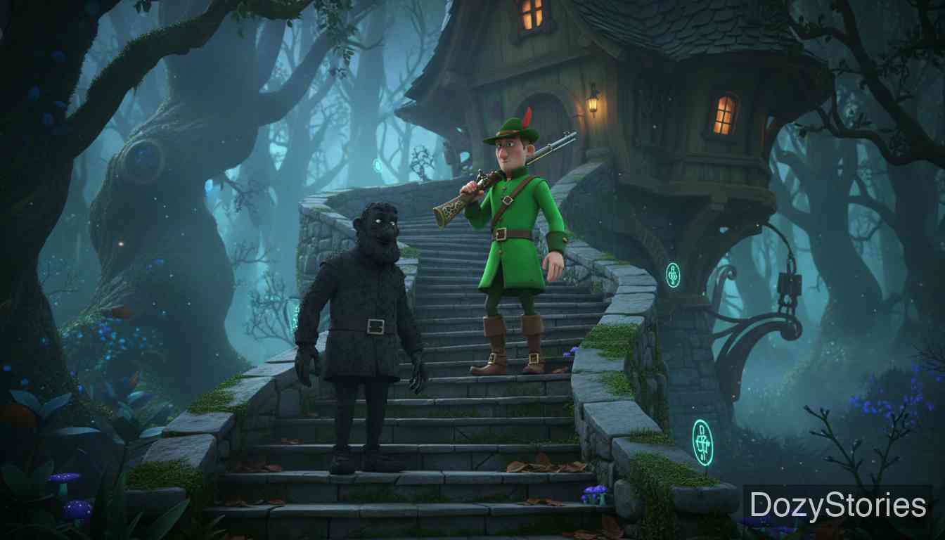 特鲁德太太 - 女孩讲述她在台阶上看到的奇怪景象：黑色的煤炭工和绿色的猎人。 - 场景插画 3