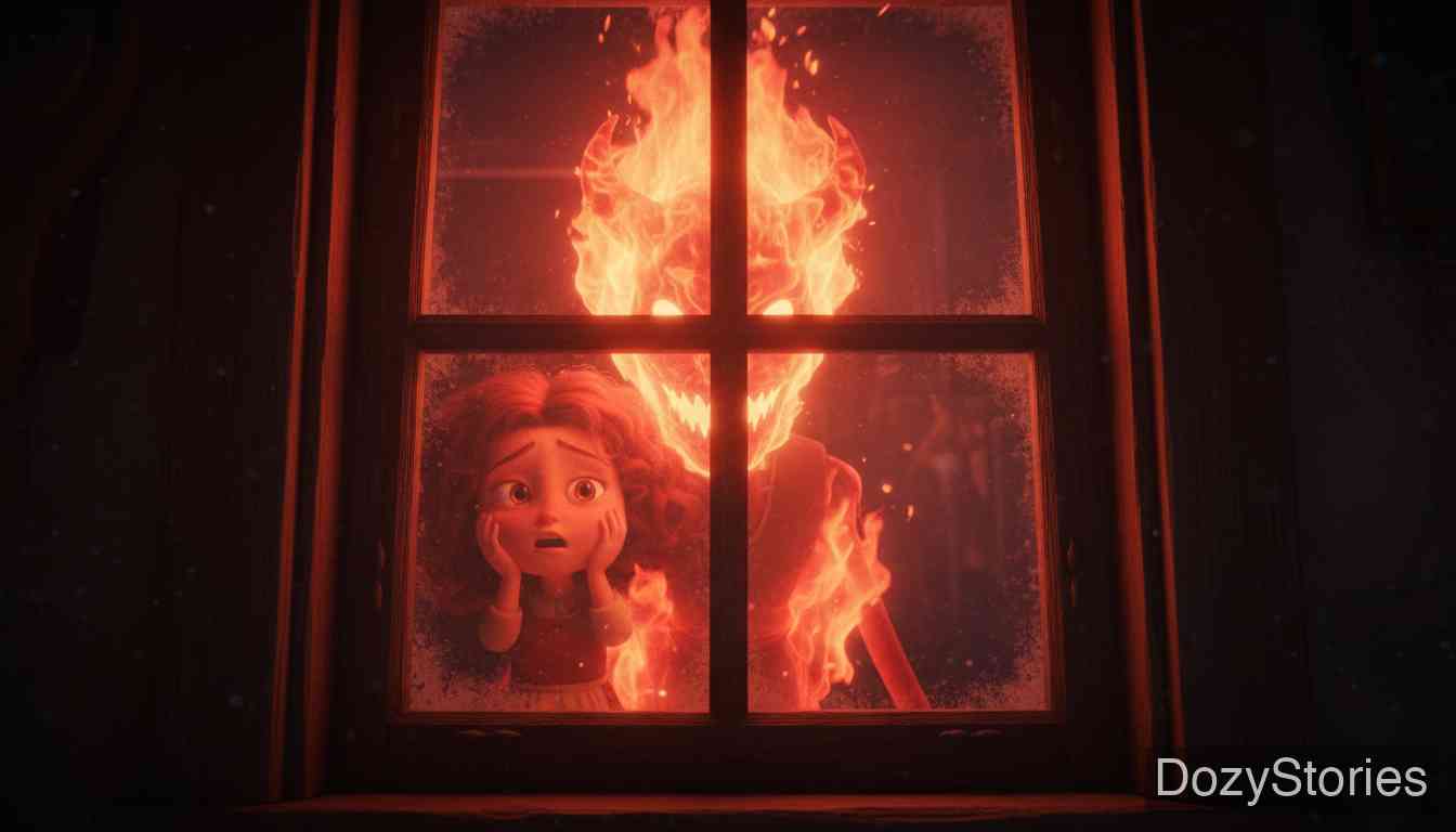 特鲁德太太 - 女孩提到看见了一个血红的人和窗户里长着火脑袋的魔鬼，特鲁德太太露出了真面目。 - 场景插画 4