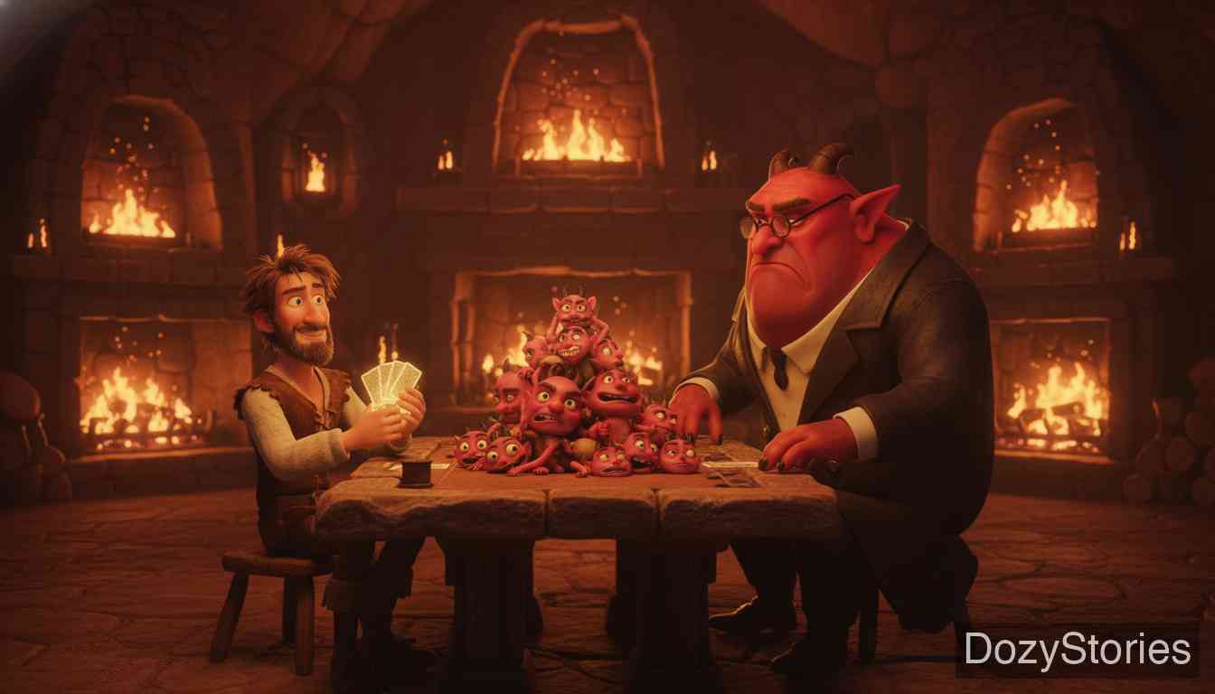 赌徒汉赛尔 - 汉赛尔来到地狱，发现只有老路西法和一群畸形魔鬼在家。他毫不畏惧，立刻摆开赌局，凭着必胜的纸牌赢走了路西法所有的手下。 - 场景插画 4