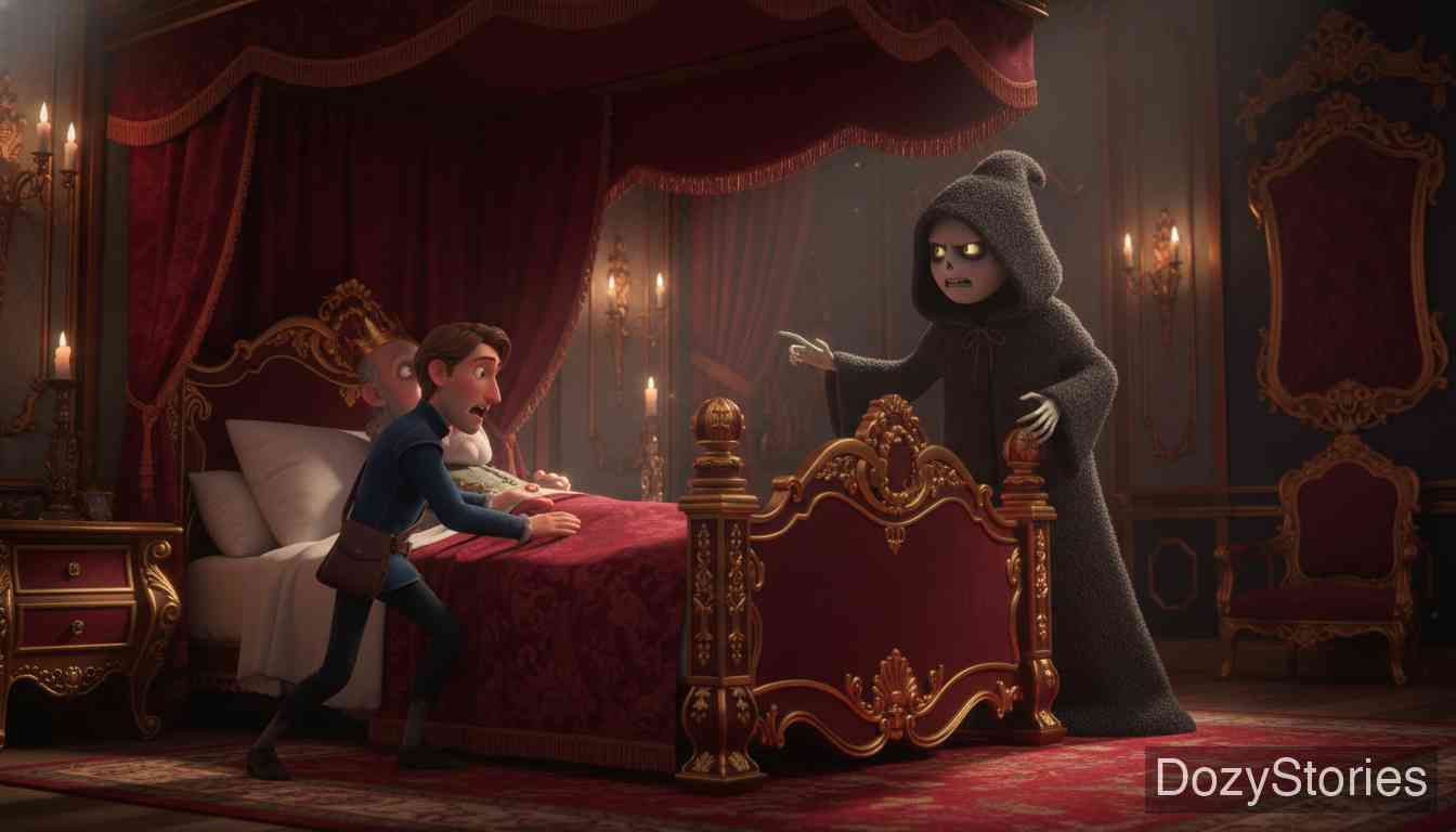 死神教父 - 国王病重，医生为了救国王第一次欺骗了死神，死神愤怒地发出警告。 - 场景插画 3