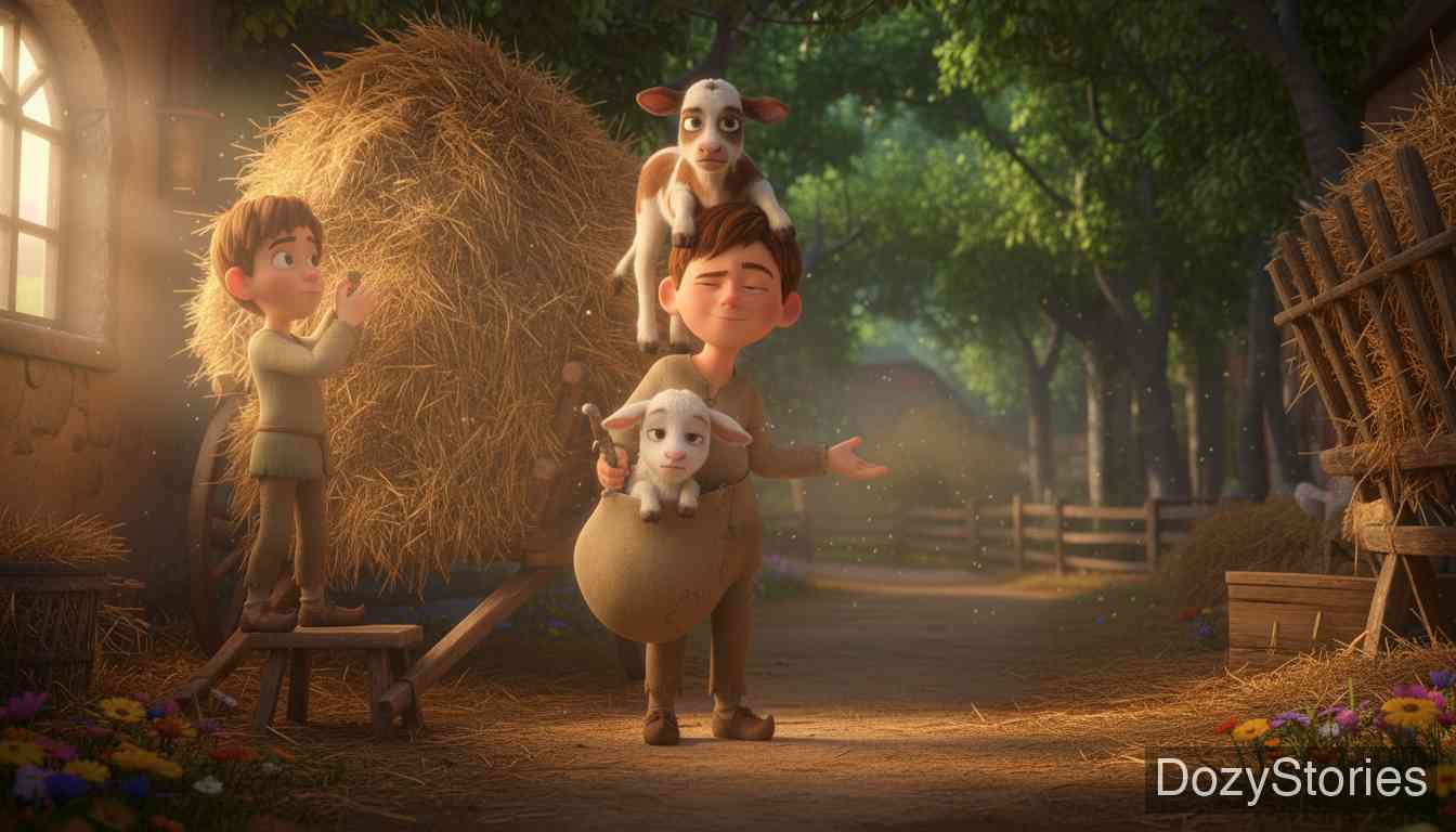 Hans and Grethel - Hans puts a young goat in his pocket, causing it to suffocate. - Scene Illustration 3