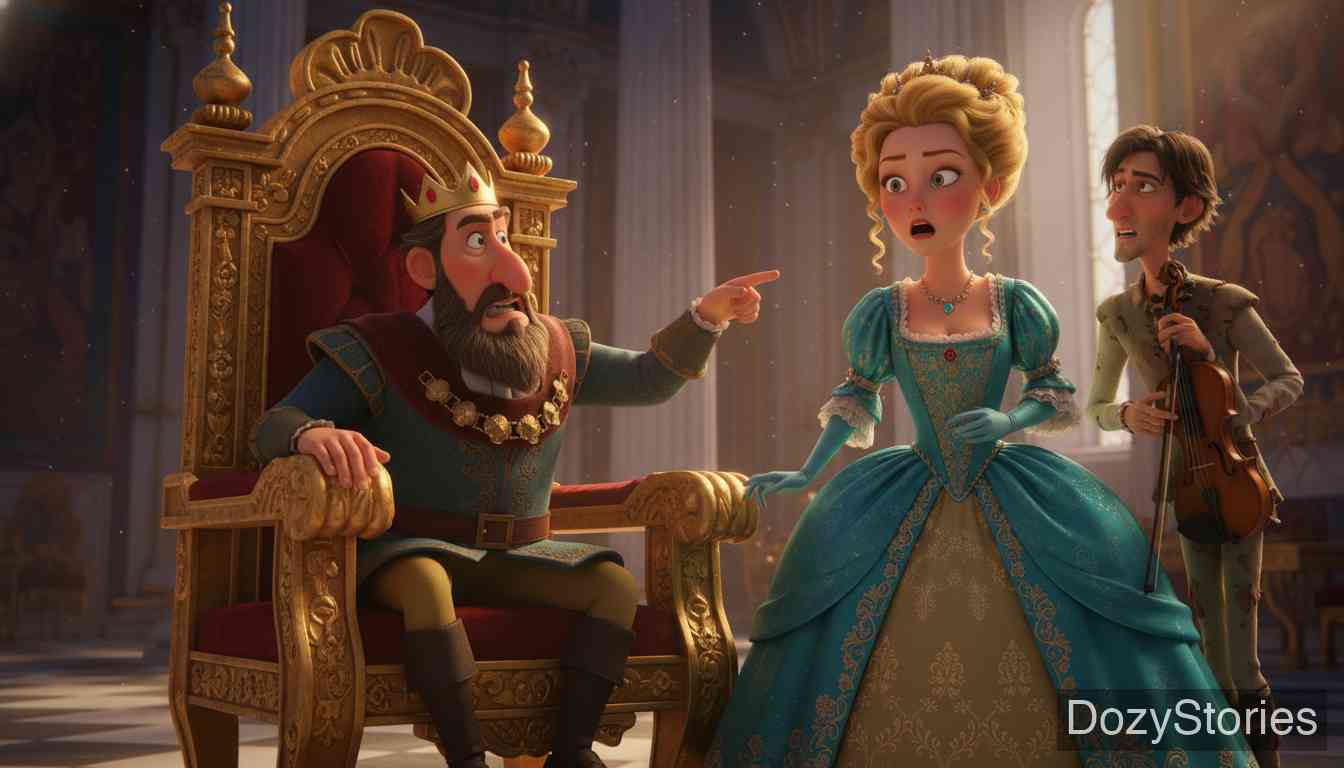 King Thrushbeard - A ragged fiddler appears, and the King, keeping his oath, forces the princess to marry him and immediately leave the palace. - Scene Illustration 2