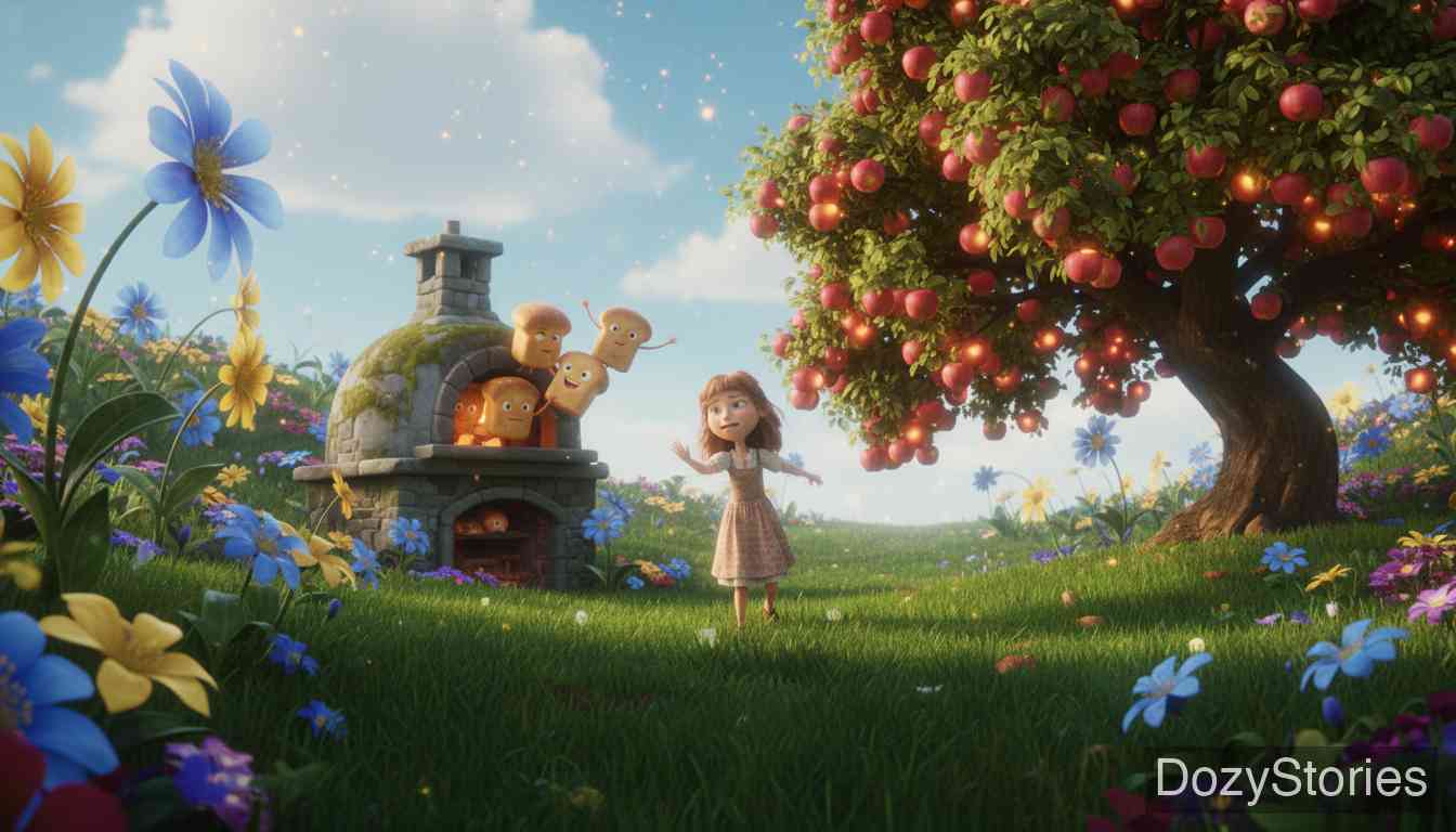 霍勒大妈 - 懒惰的姐姐也想获得财富，她跳入井中，却傲慢地拒绝了面包和苹果树的请求。 - 场景插画 4