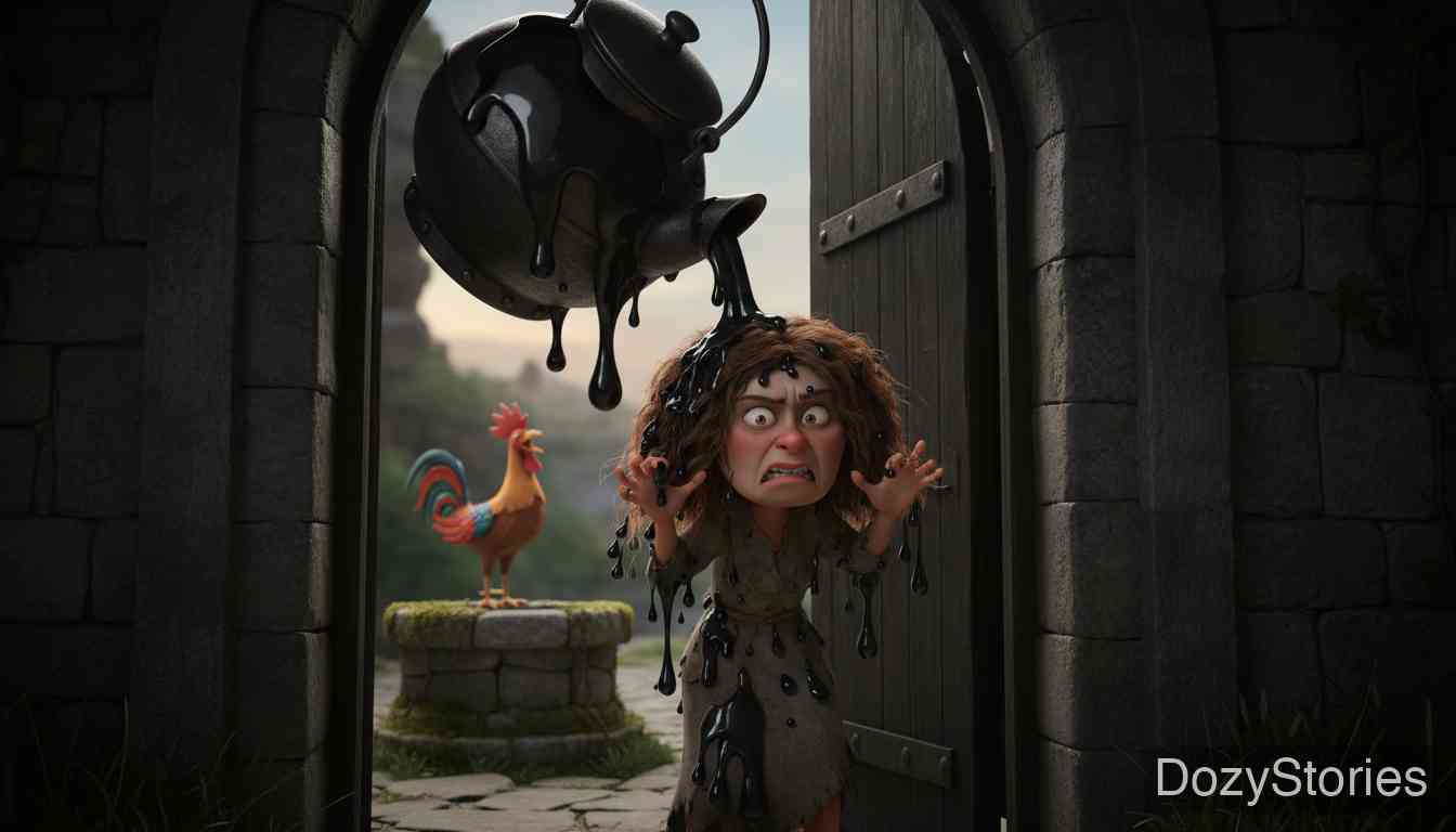 霍勒大妈 - 懒姐姐因怠慢工作，最终收获了一身洗不掉的黑色沥青。 - 场景插画 5