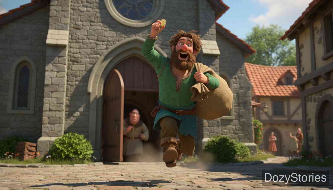 老希尔德布朗 - 牧师在布道中宣称去意大利朝圣可治百病。农夫信以为真，领取了朝圣用的袋子，兴奋地跑回家告诉妻子这个好消息，随后立即踏上了旅程。 - 场景插画 2