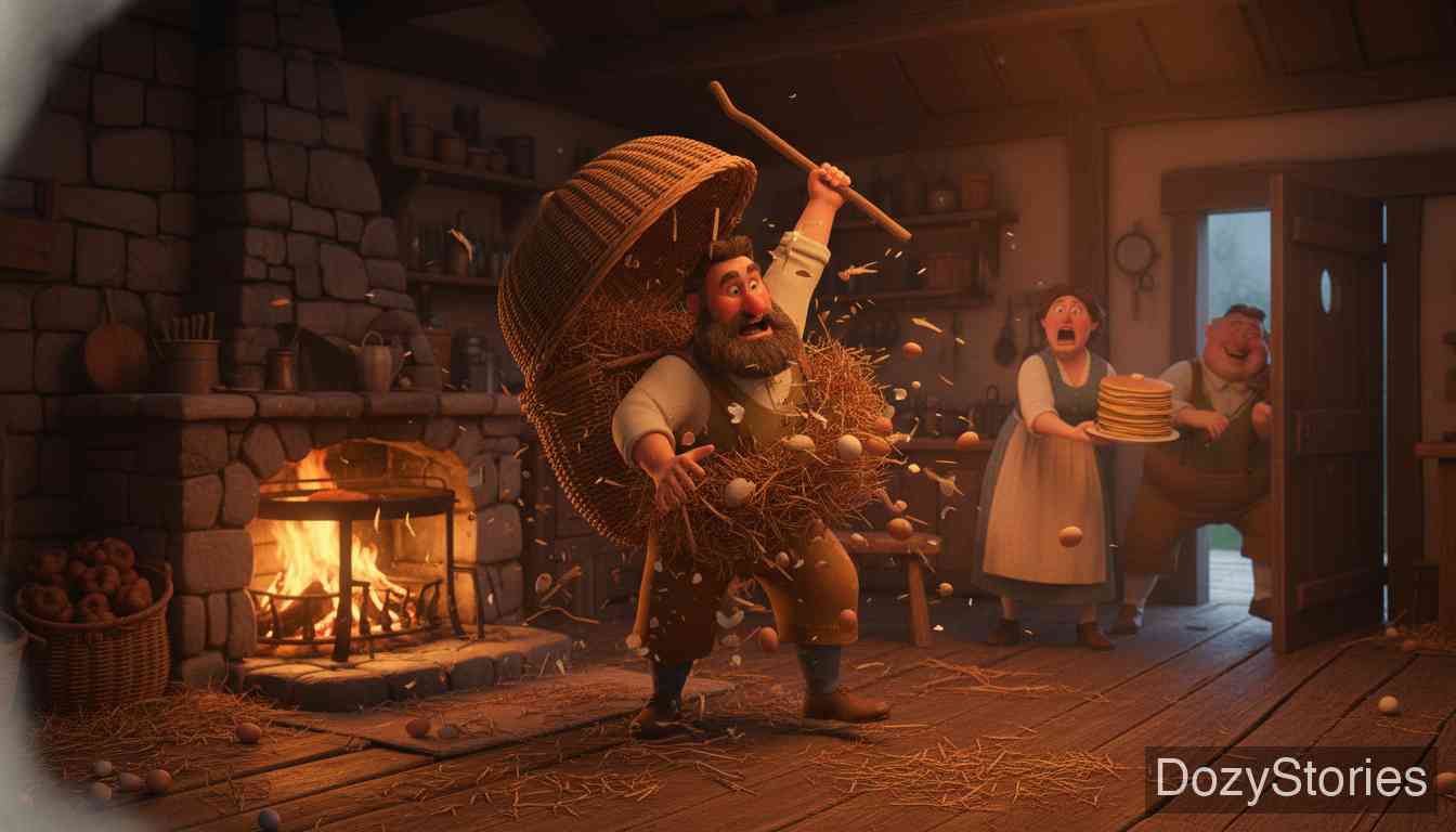 老希尔德布朗 - 牧师提议唱歌，大家便轮流对唱，歌词中充满了讽刺和暗示。最后，藏在筐里的希尔德布朗唱着歌跳了出来，把牧师痛打一顿赶出了家门。 - 场景插画 5