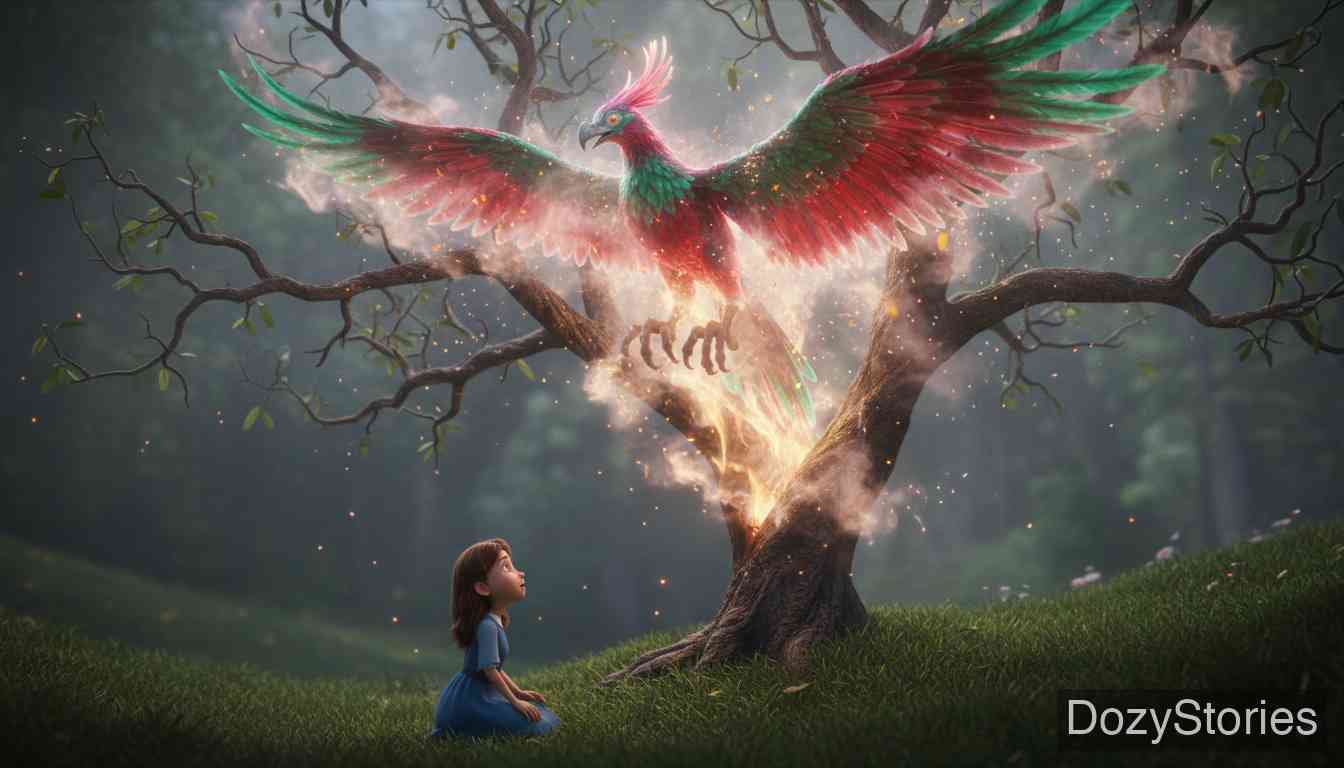 The Almond Tree - Marjory sorrowfully buries her brother's bones under the almond tree, from which a beautiful bird rises, singing a haunting song. - Scene Illustration 3