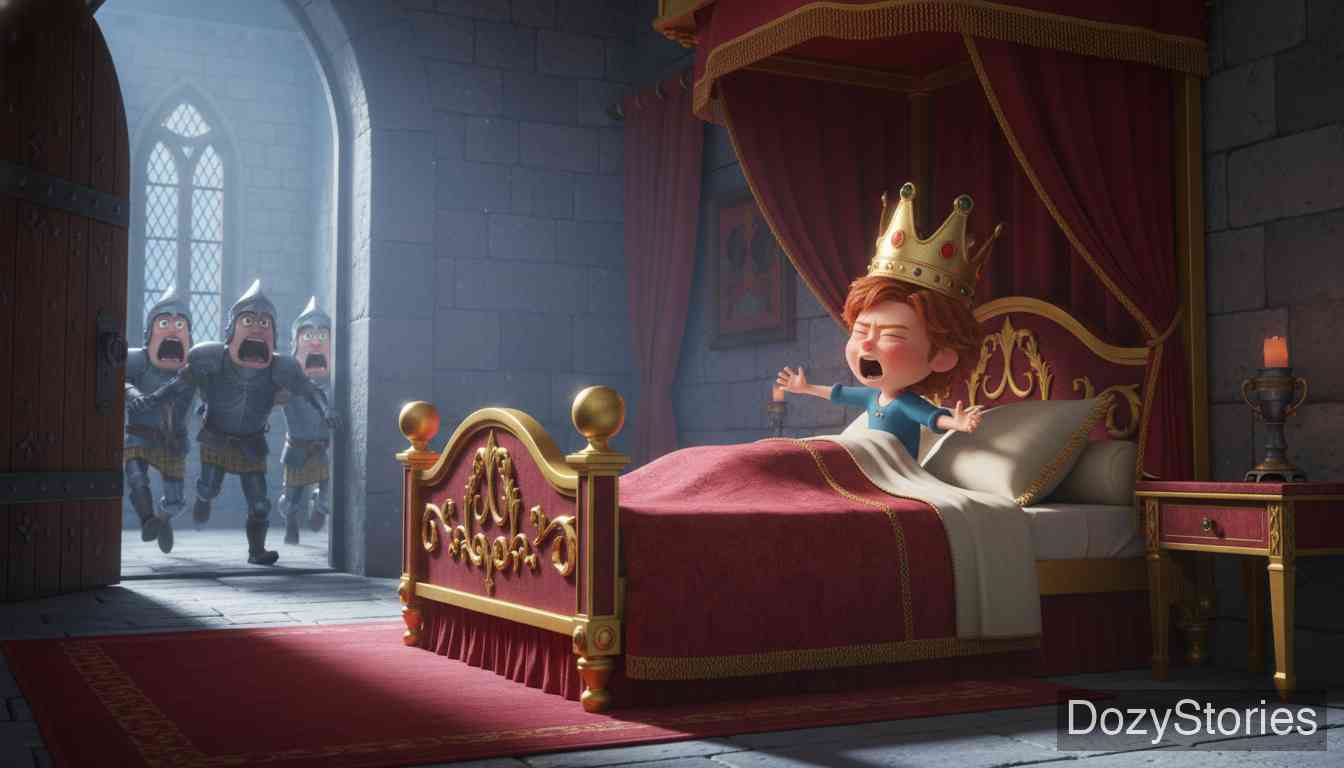The Brave Little Tailor - After becoming King, his wife discovers his identity and plots to kidnap him. The tailor pretends to talk in his sleep, boasting of his deeds, which scares the assassins away, securing his throne. - Scene Illustration 5
