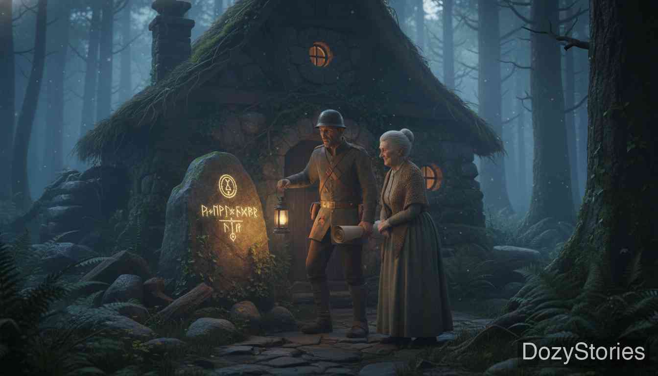 魔鬼和他的祖母 - 七年之期将至，魔鬼留下了必须解开的谜题。在绝望中，一位机智的士兵在老妇人的指引下，前往森林深处的岩石屋寻找答案。 - 场景插画 2