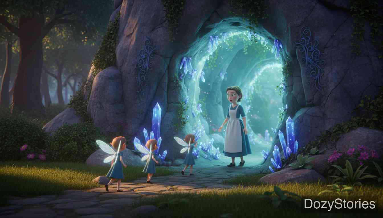 小精灵与女佣 - 女孩接受了邀请，被带往小精灵居住的华丽山中洞穴。 - 场景插画 2