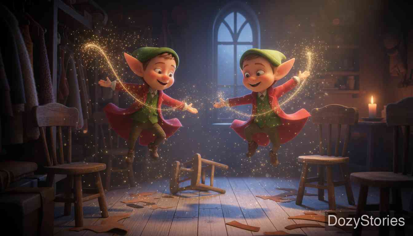 精灵与鞋匠 - 小精灵们穿上新衣高兴地跳起舞来，从此过上了快乐的生活。 - 场景插画 5