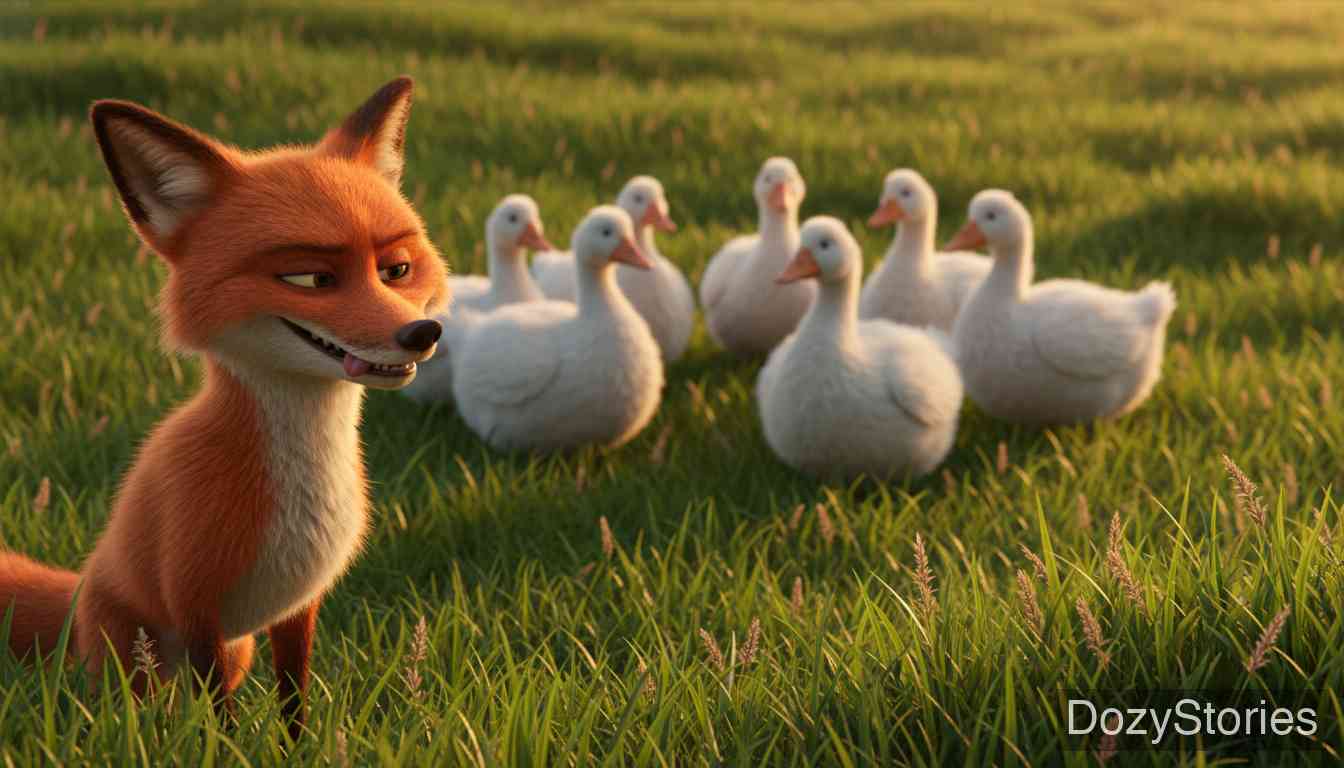 狐狸和鹅群 - 格林兄弟 - 童话故事插画