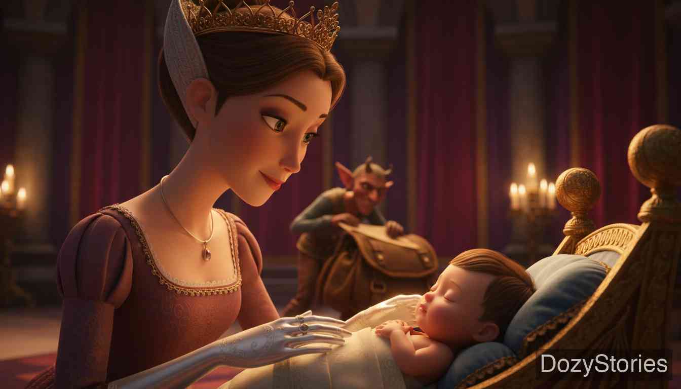 没有手的姑娘 - 国王娶了姑娘并赠予银手。战争爆发后，魔鬼通过伪造信件企图害死王后母子。 - 场景插画 3