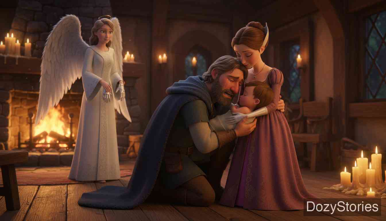 没有手的姑娘 - 国王苦寻七年终于在林间小屋与妻儿重逢，一家人最终幸福地回到故乡。 - 场景插画 5