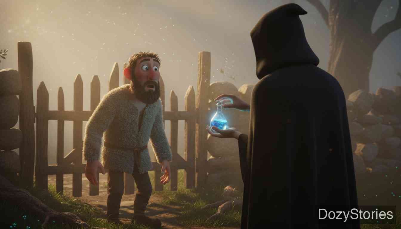 教父 - 穷人梦见去请遇到的第一个人做教父,陌生人送给他能分辨生死的治愈之水。 - 场景插画 1