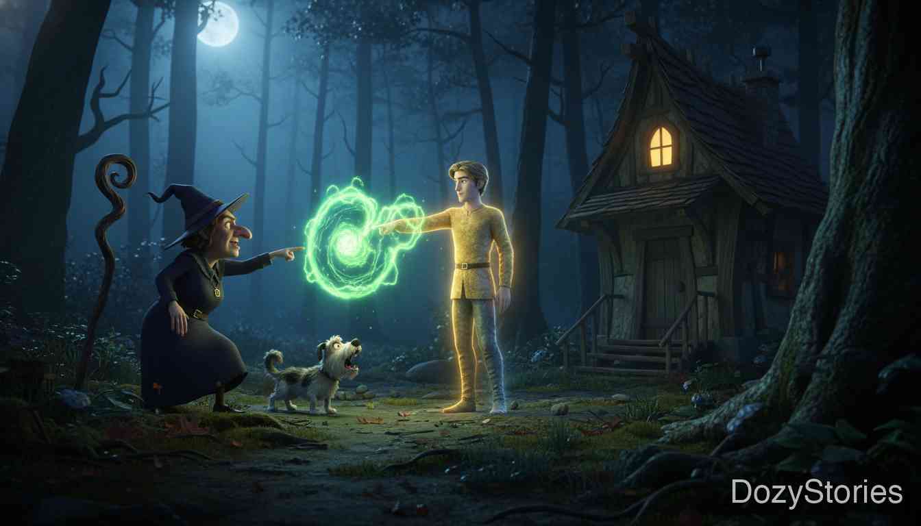 金娃娃 - 岳父发现女婿实际上是个金人后感到庆幸。金孩子梦见捕猎雄鹿,不顾妻子劝阻执意去森林,结果被森林里的女巫变成了石头。 - 场景插画 4