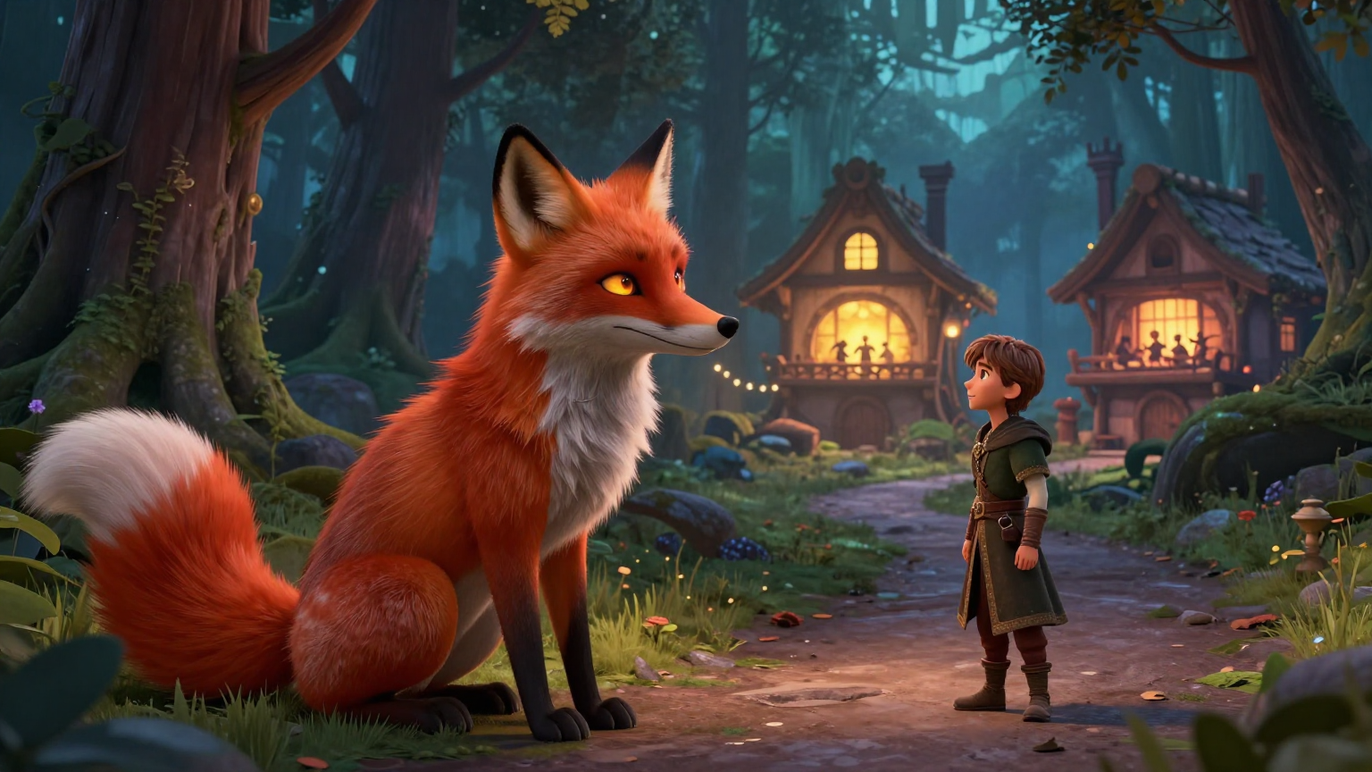 金鸟 - 大儿子和二儿子寻找金鸟时都忽视了狐狸的忠告，沉迷于酒馆的欢乐而失败 - 场景插画 2