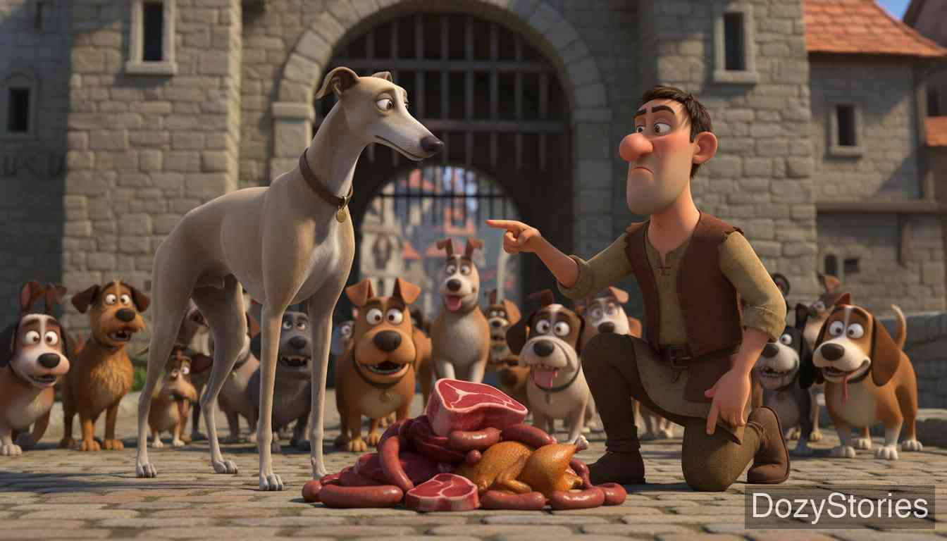 极好的买卖 - 农夫又买了一头牛杀了卖肉，却误以为狗叫是在承诺替同伴担保付款，于是把肉都留给了狗。 - 场景插画 2