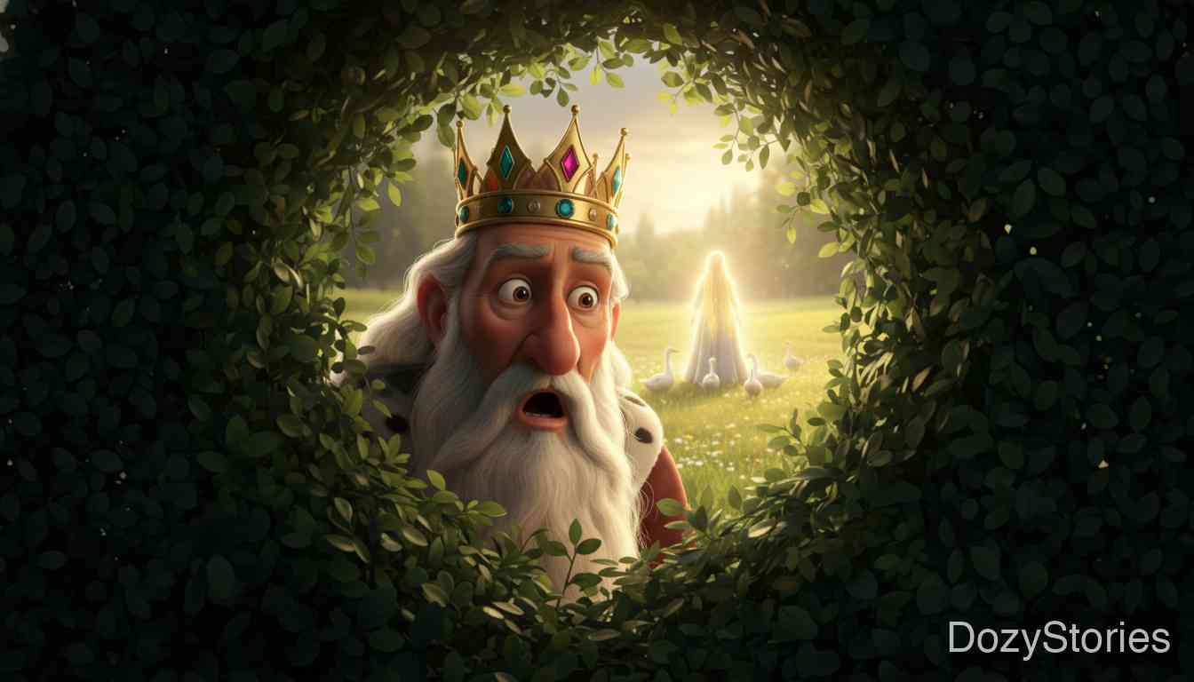 牧鹅姑娘 - 康拉德向老国王抱怨牧鹅姑娘的古怪行为。第二天，老国王偷偷跟踪，亲眼目睹了姑娘与马头的对话以及她召唤风的神奇场景，开始怀疑她的真实身份。 - 场景插画 4