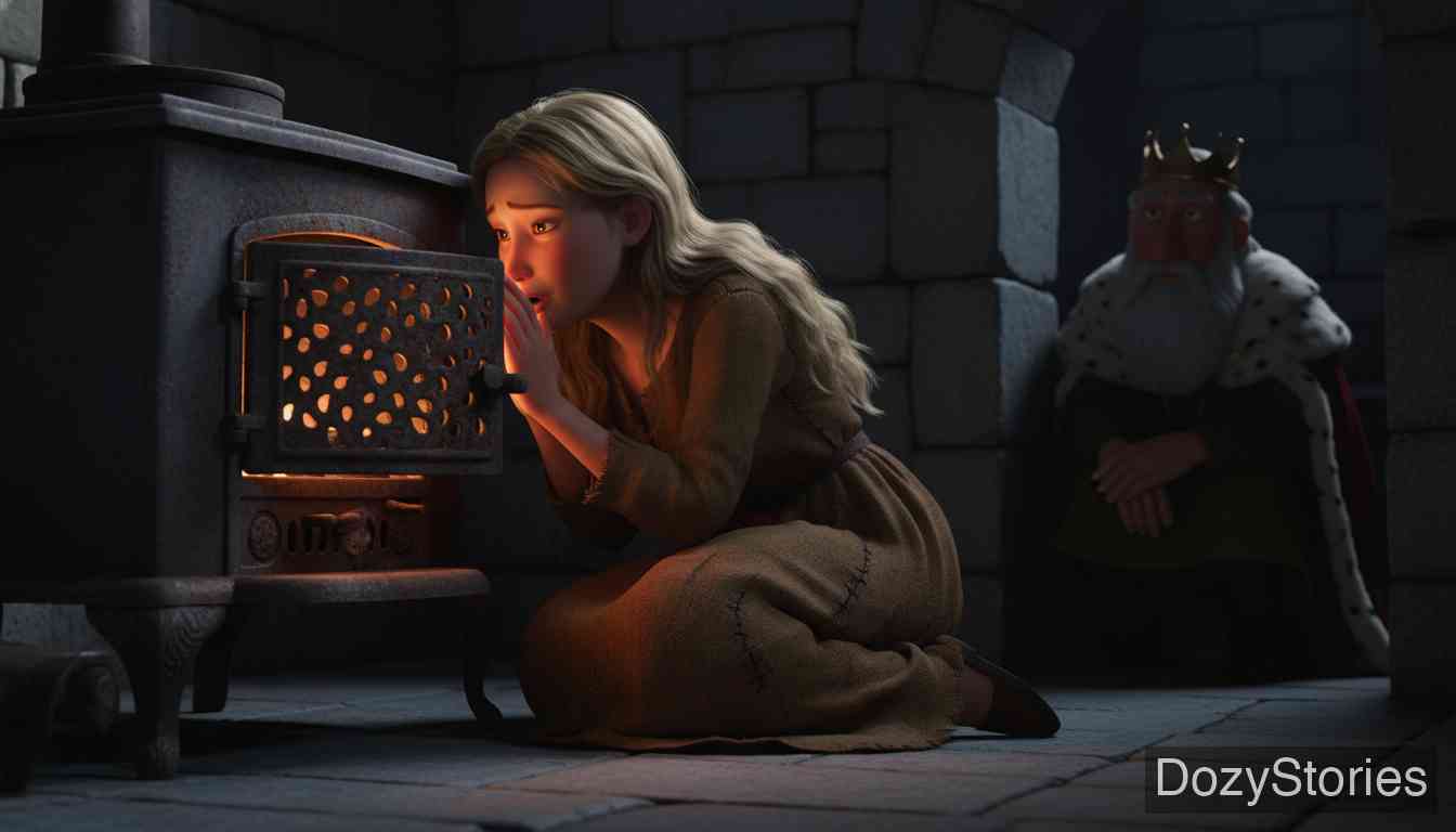 牧鹅姑娘 - 国王诱导公主向铁炉倾诉，从而得知了真相。真正的公主恢复了身份，而假新娘在宴会上不知情地为自己定下了残酷的死刑，最终受到了惩罚。 - 场景插画 5