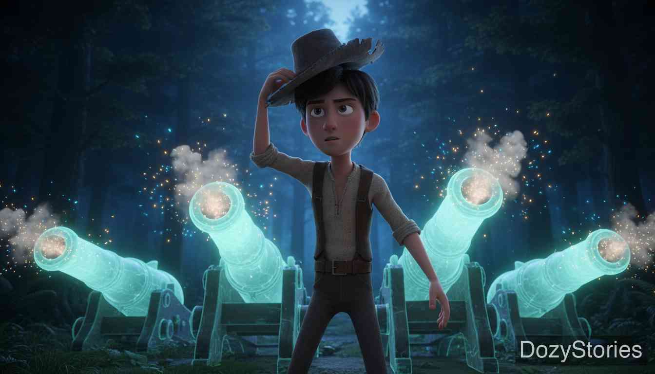 背囊、帽子和号角 - 他又遇到了另外两个烧炭工，用同样的伎俩获得了能发射大炮的帽子和能摧毁城墙的号角，集齐了三件宝物。 - 场景插画 3