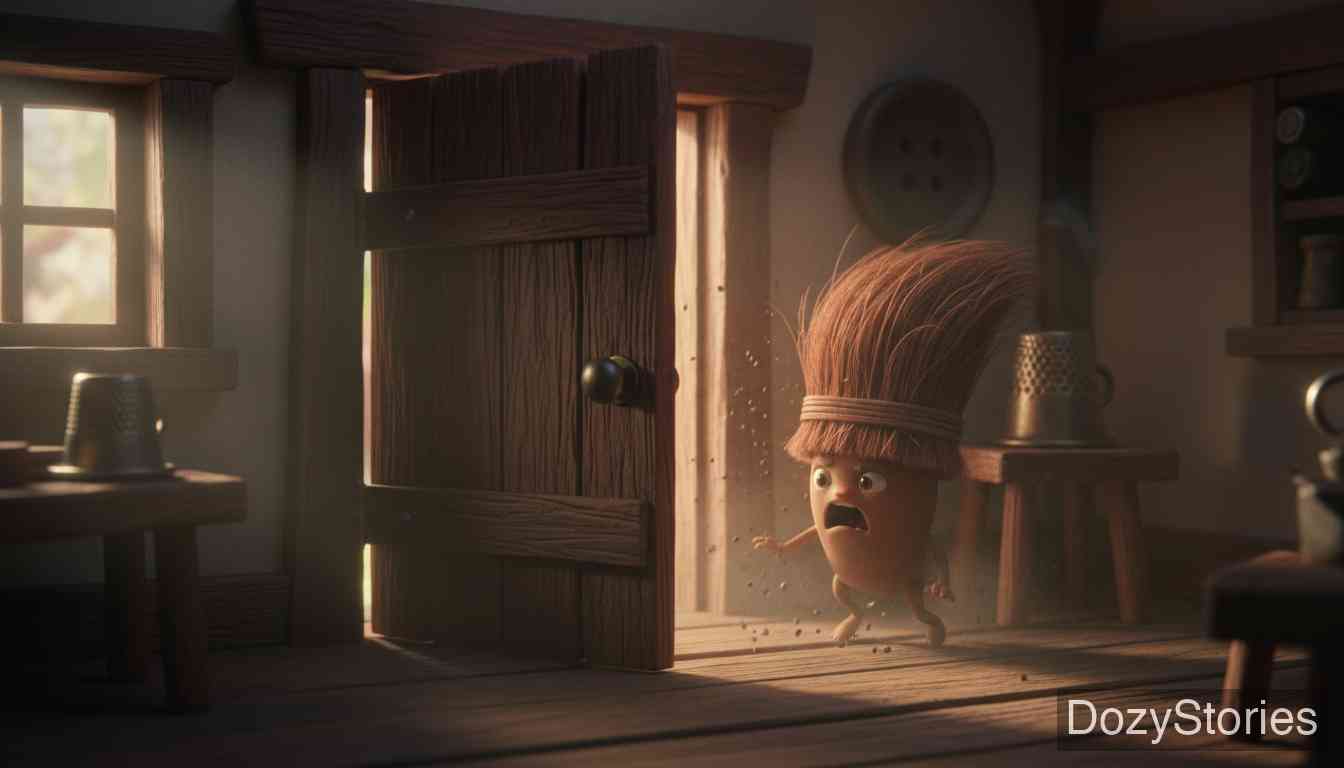 虱子和跳蚤 - 屋门嘎吱作响，扫帚听到消息后也开始疯狂地扫地。 - 场景插画 2