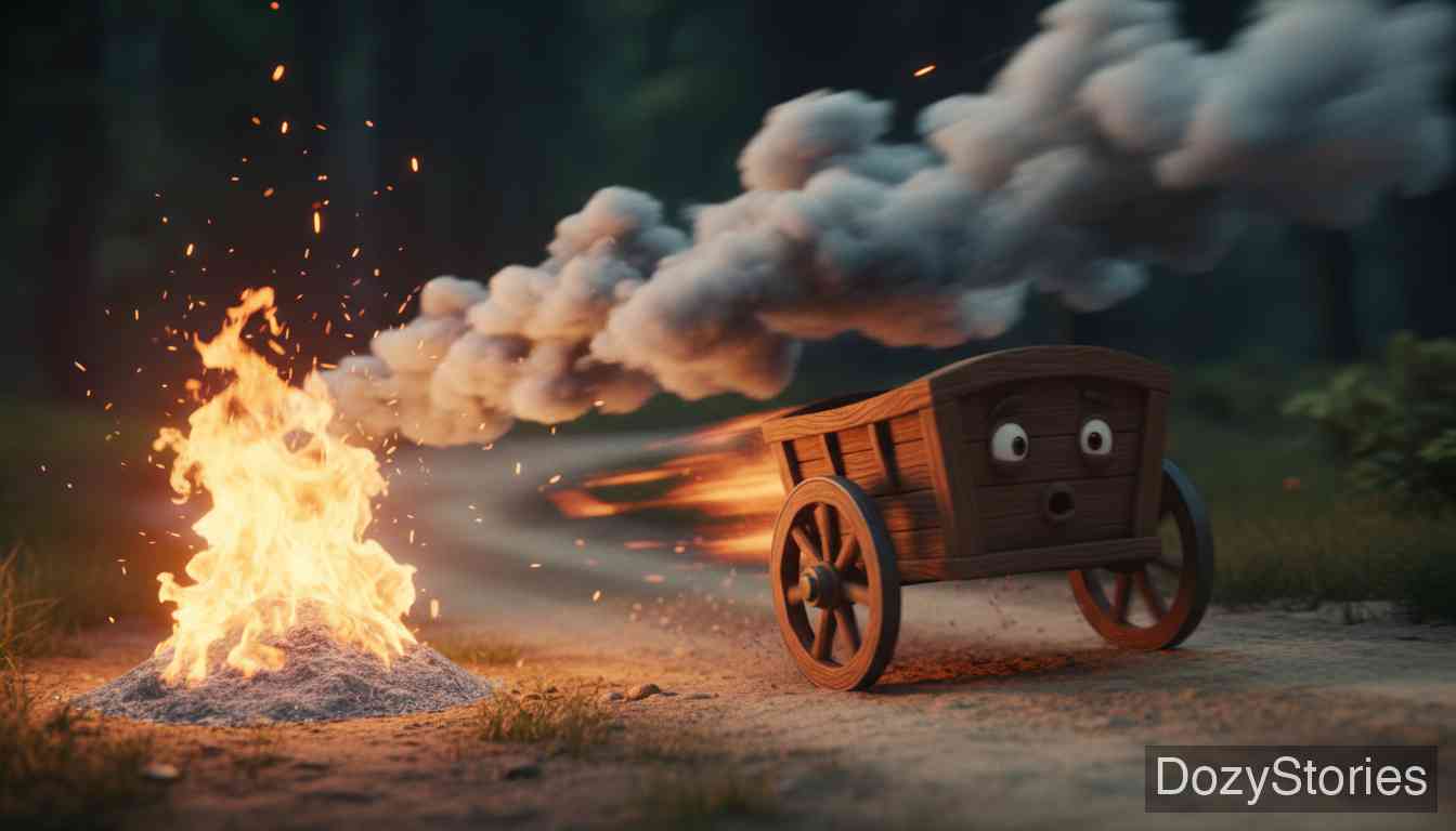 The Louse and the Flea - The little cart begins to run wildly, and the ash-heap starts burning in clear flames. - Scene Illustration 3