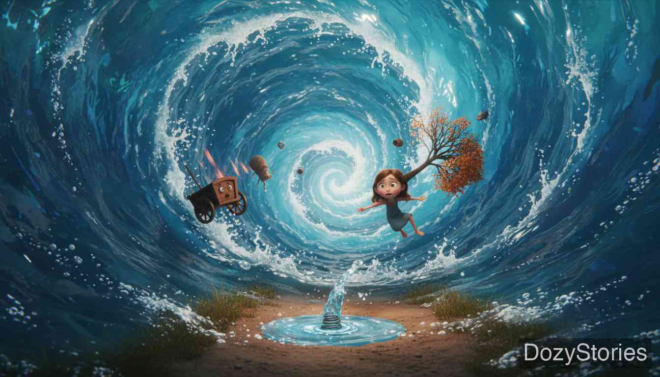 The Louse and the Flea - The spring flows violently, and eventually everything is drowned in the water. - Scene Illustration 5