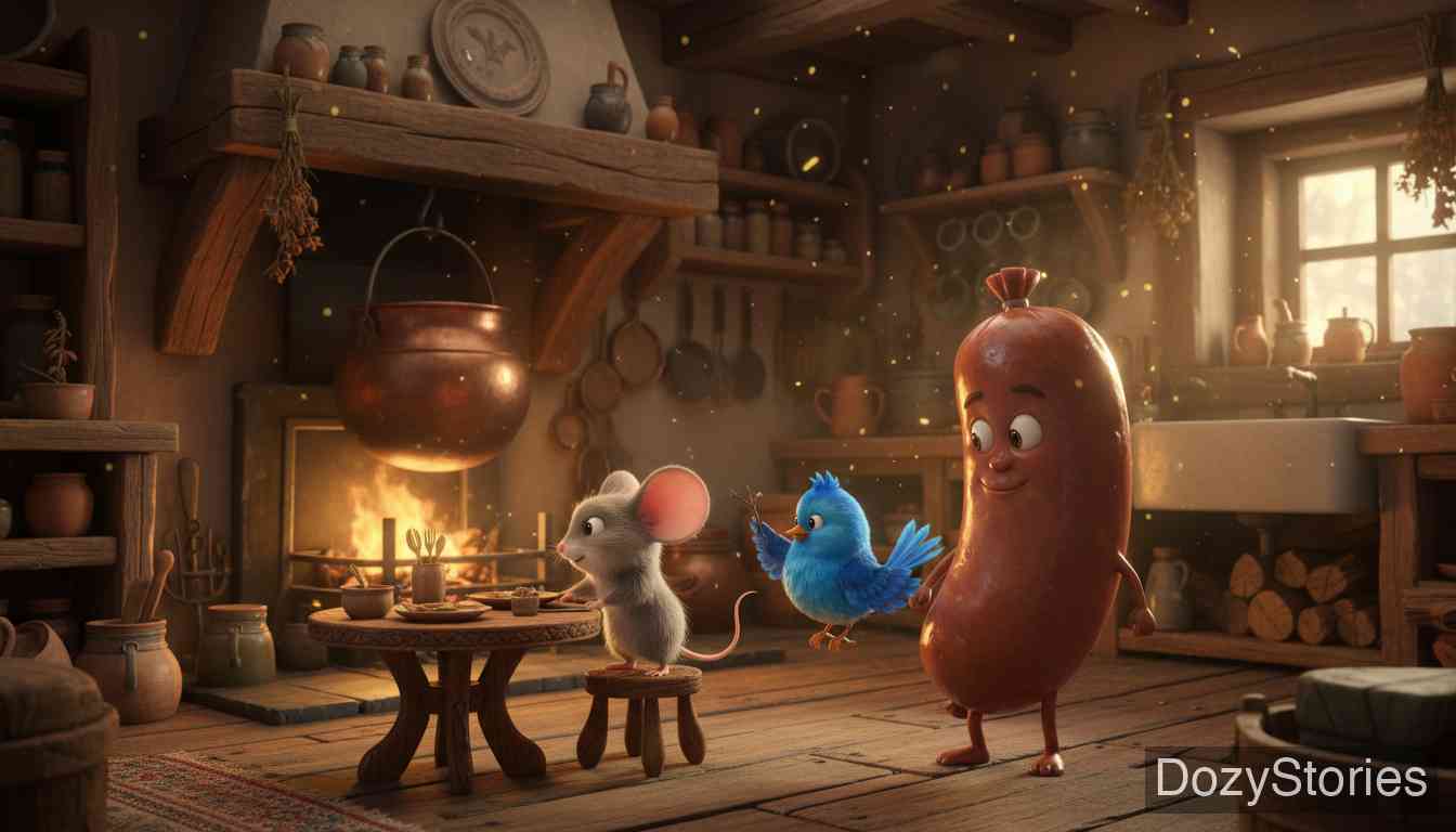 老鼠、小鸟和香肠 - 格林兄弟 - 童话故事插画