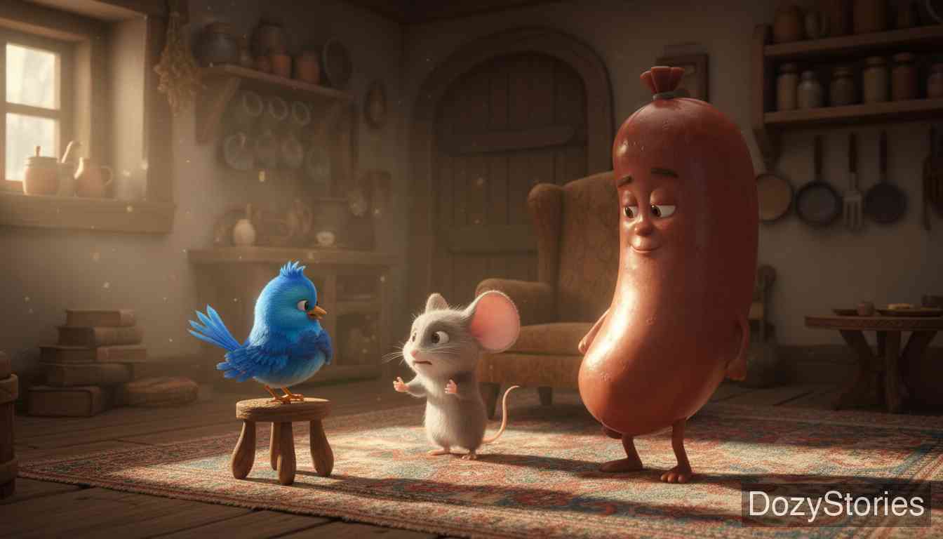 老鼠、小鸟和香肠 - 小鸟听信谗言要求交换任务，尽管同伴反对，他们最终还是互换了角色。 - 场景插画 2