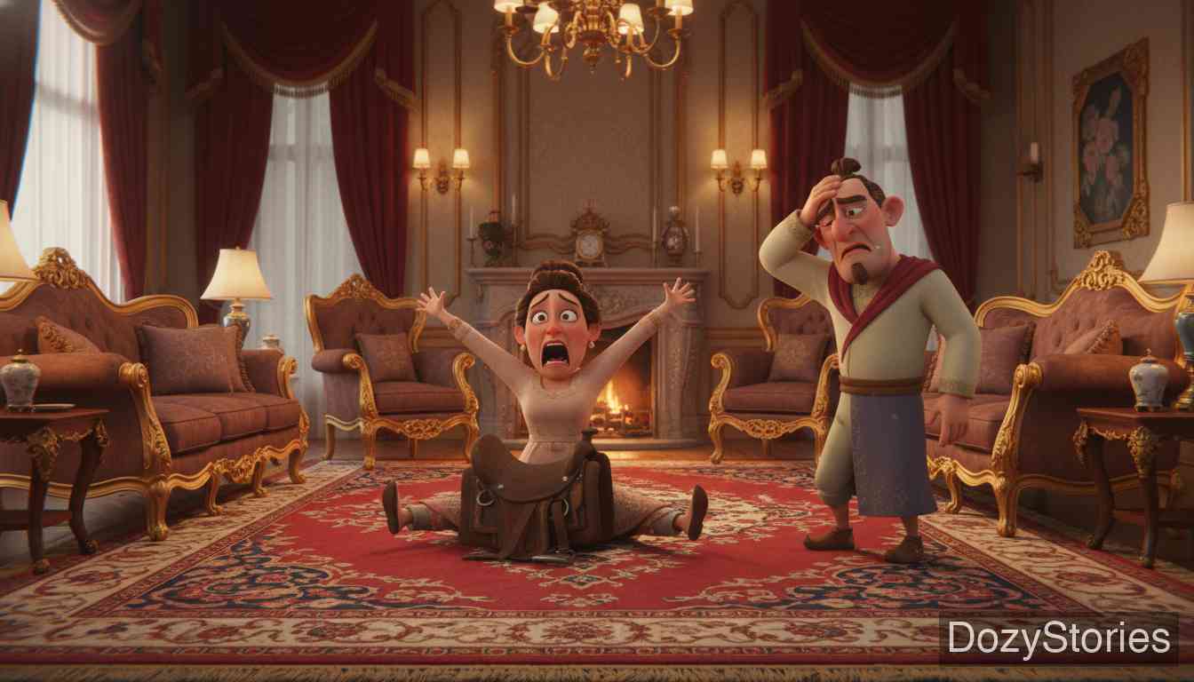 穷人和富人 - 富人又热又累，嫉妒在家享福的妻子，一气之下许愿让她坐下不来。回到家发现妻子真被粘在马鞍上，被迫用第三个愿望解救了她。最终他一无所获，只得到烦恼和损失。 - 场景插画 5