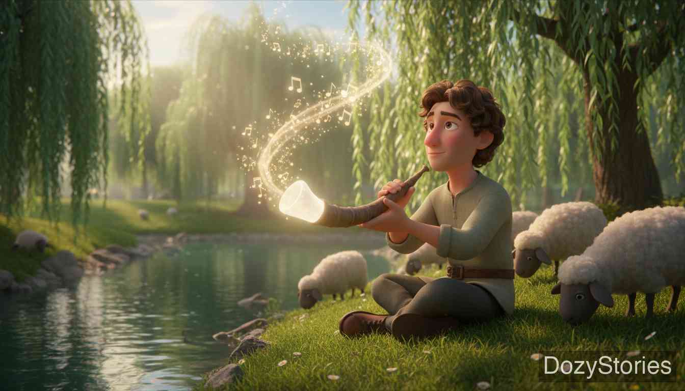 The Singing Bone - Years later, a shepherd finds a bone and makes a mouthpiece; the bone miraculously sings the story of the murder. - Scene Illustration 4