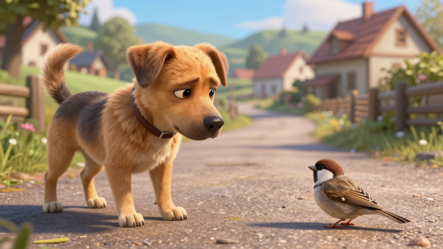 麻雀与狗 - 格林兄弟 - 童话故事插画