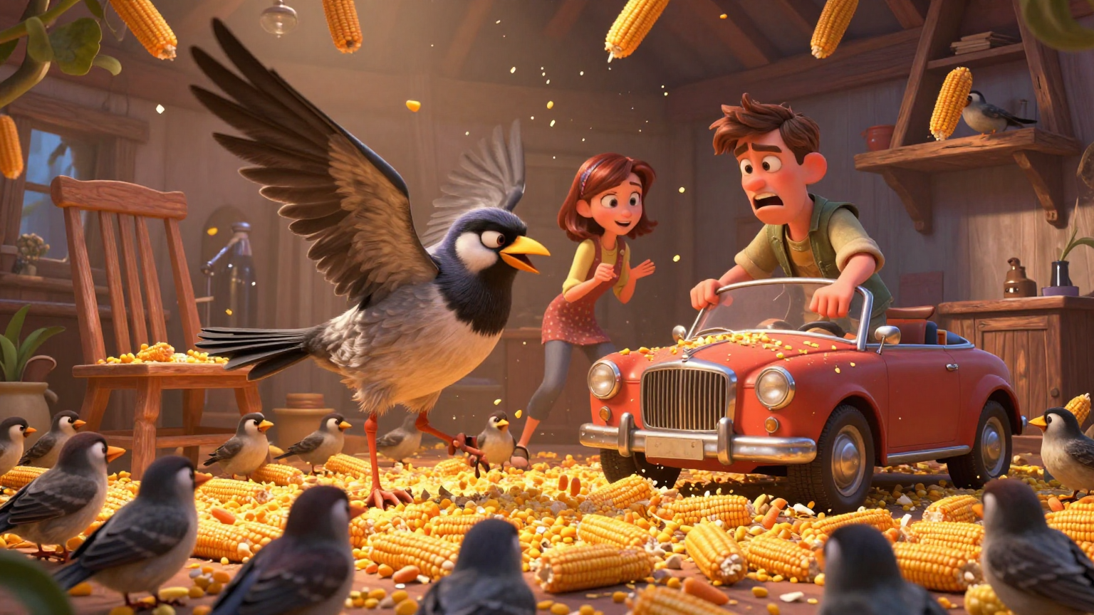 麻雀与狗 - 麻雀在车夫家中完成最终复仇，车夫自取灭亡 - 场景插画 5