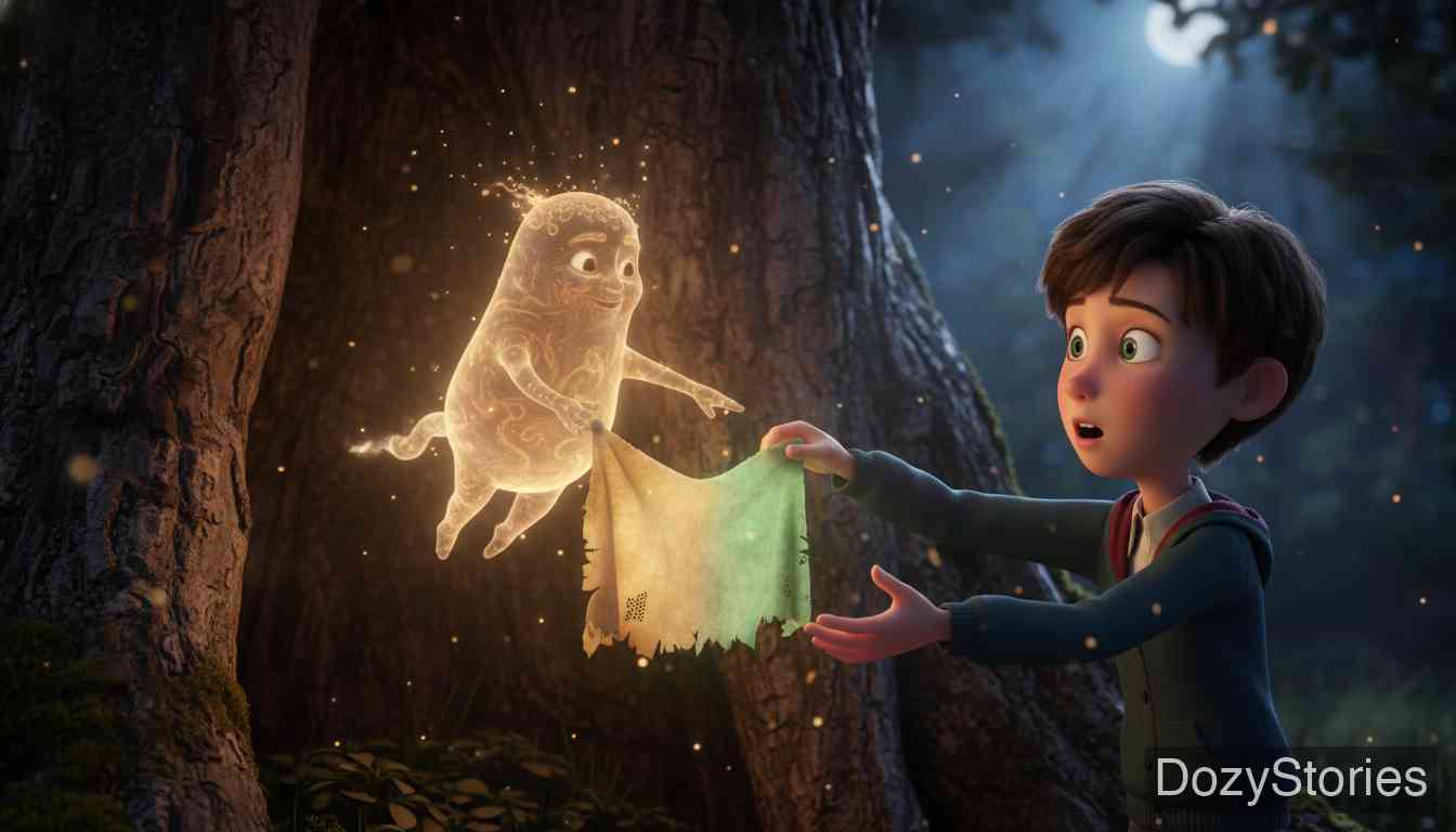 The Spirit in the Glass Bottle - The spirit begs for release, promising lifelong wealth. The student risks freeing it again and receives a magic rag: one end heals wounds, the other turns metal into silver. - Scene Illustration 3