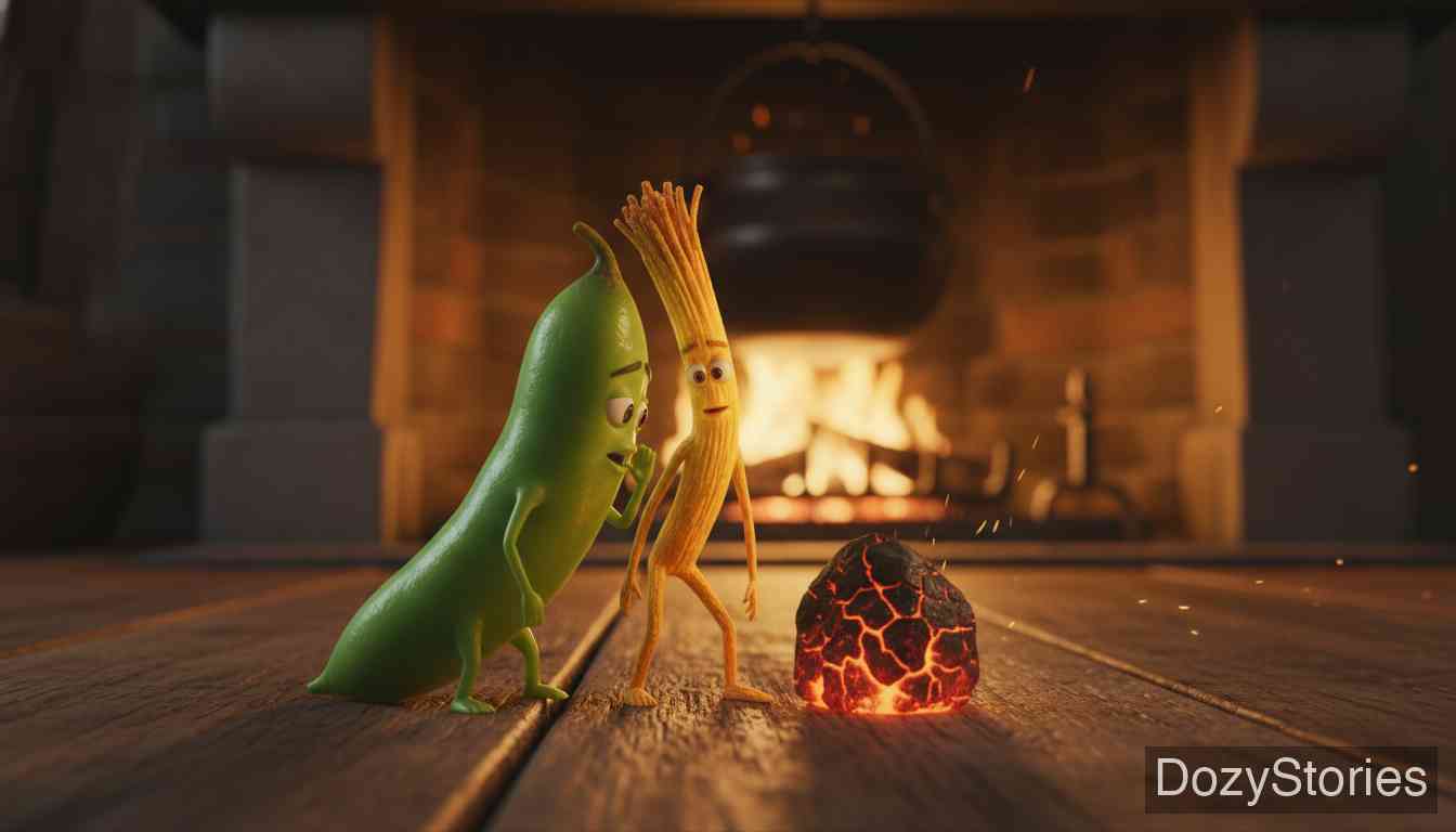 稻草、煤炭和豆子 - 格林兄弟 - 童话故事插画