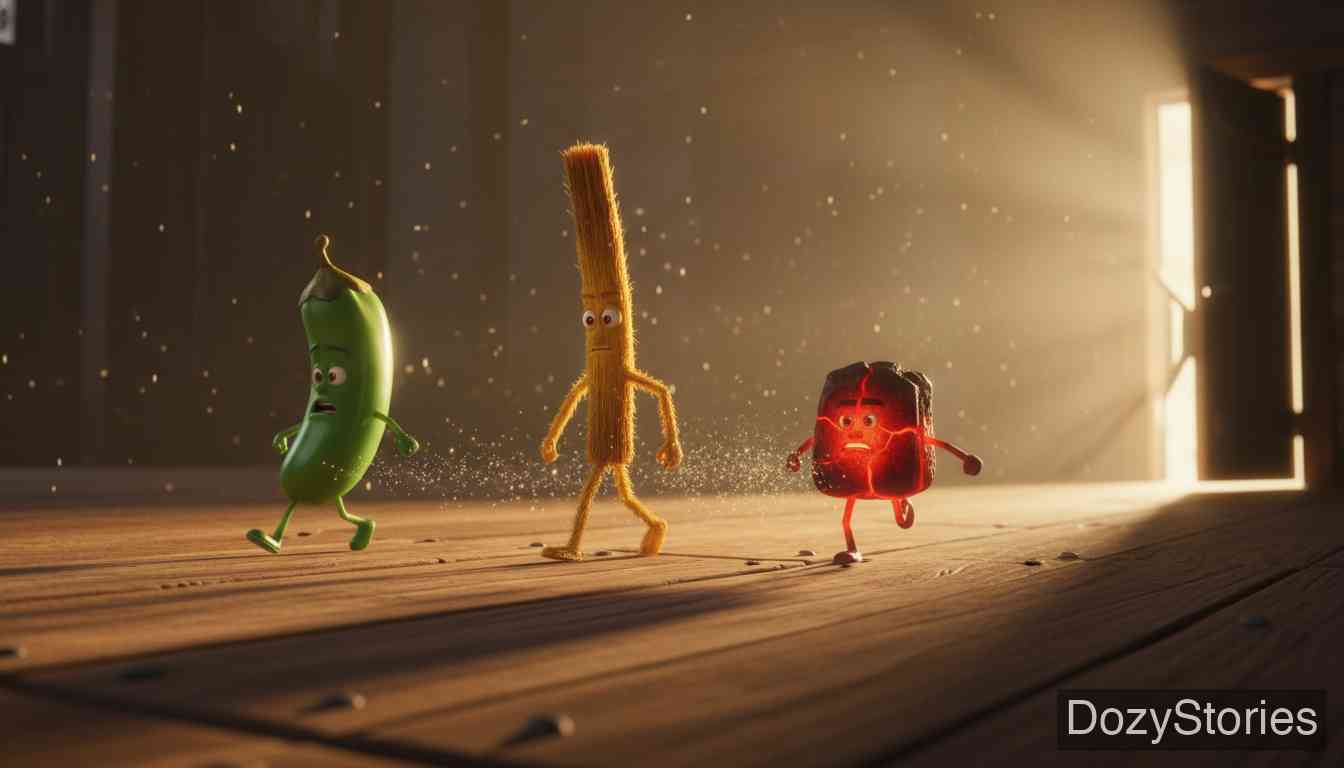 稻草、煤炭和豆子 - 三个伙伴互相讲述自己死里逃生的经历，并决定结伴前往别的国家，以避免新的灾难。 - 场景插画 2