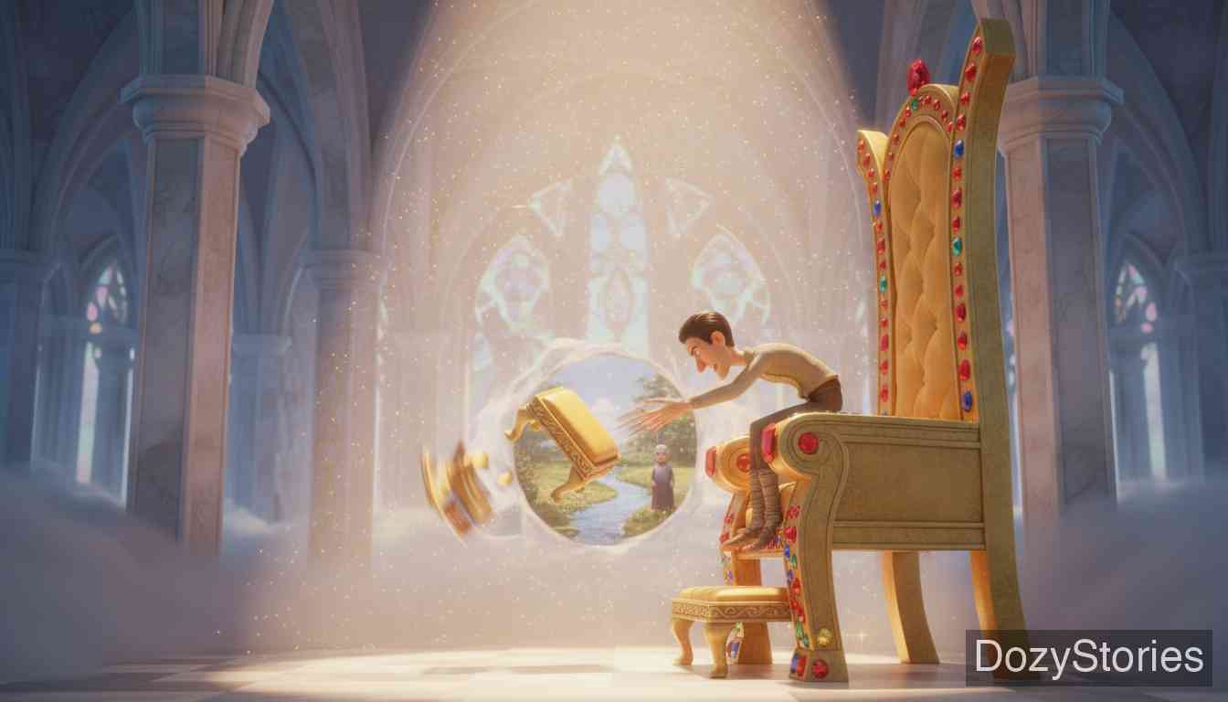 天堂里的裁缝 - 裁缝看到地上有人偷东西，愤怒地把金凳子扔了下去。 - 场景插画 4