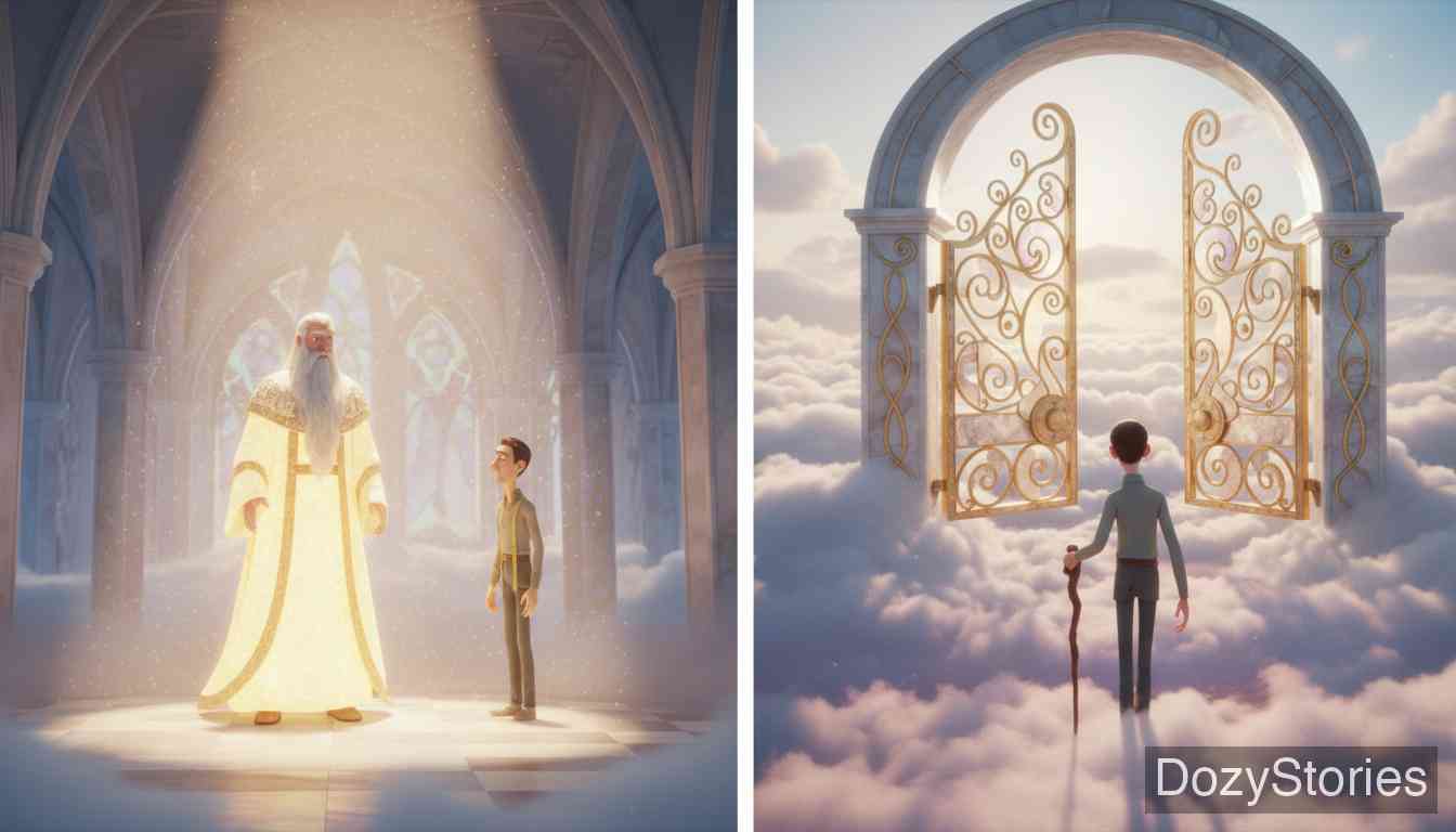 天堂里的裁缝 - 上帝识破了裁缝的行为，并将其逐出天堂。 - 场景插画 5