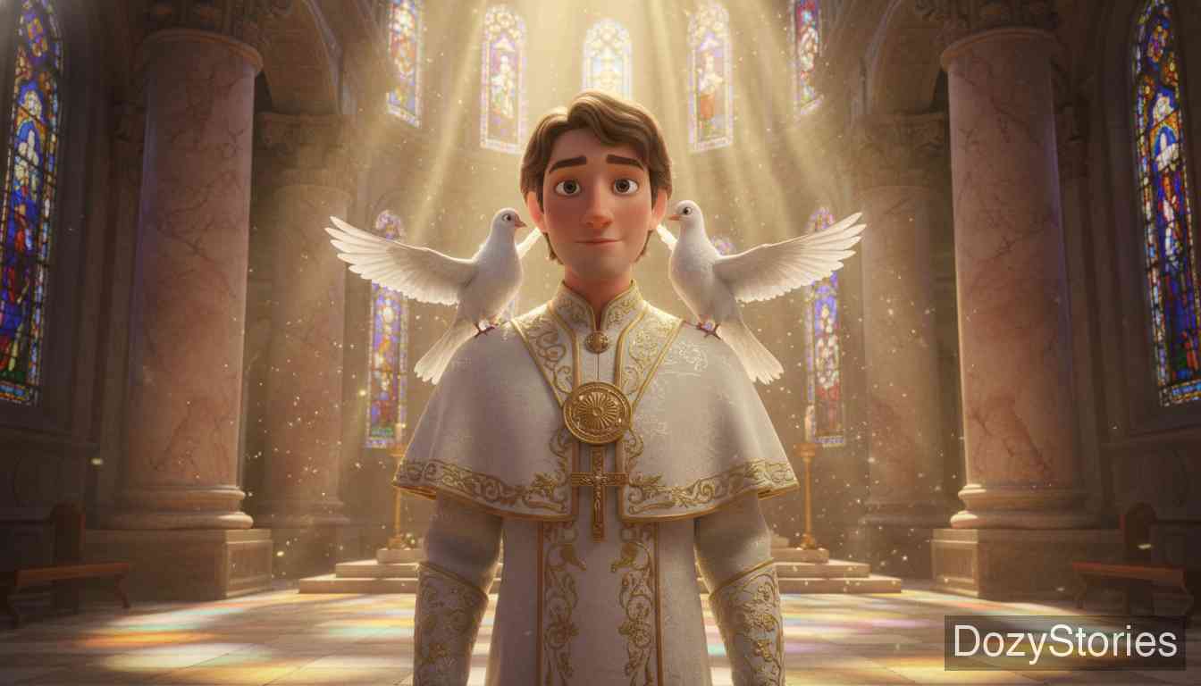 三种语言 - 在白鸽的神启下，青年被选为教皇，印证了青蛙的预言。 - 场景插画 5