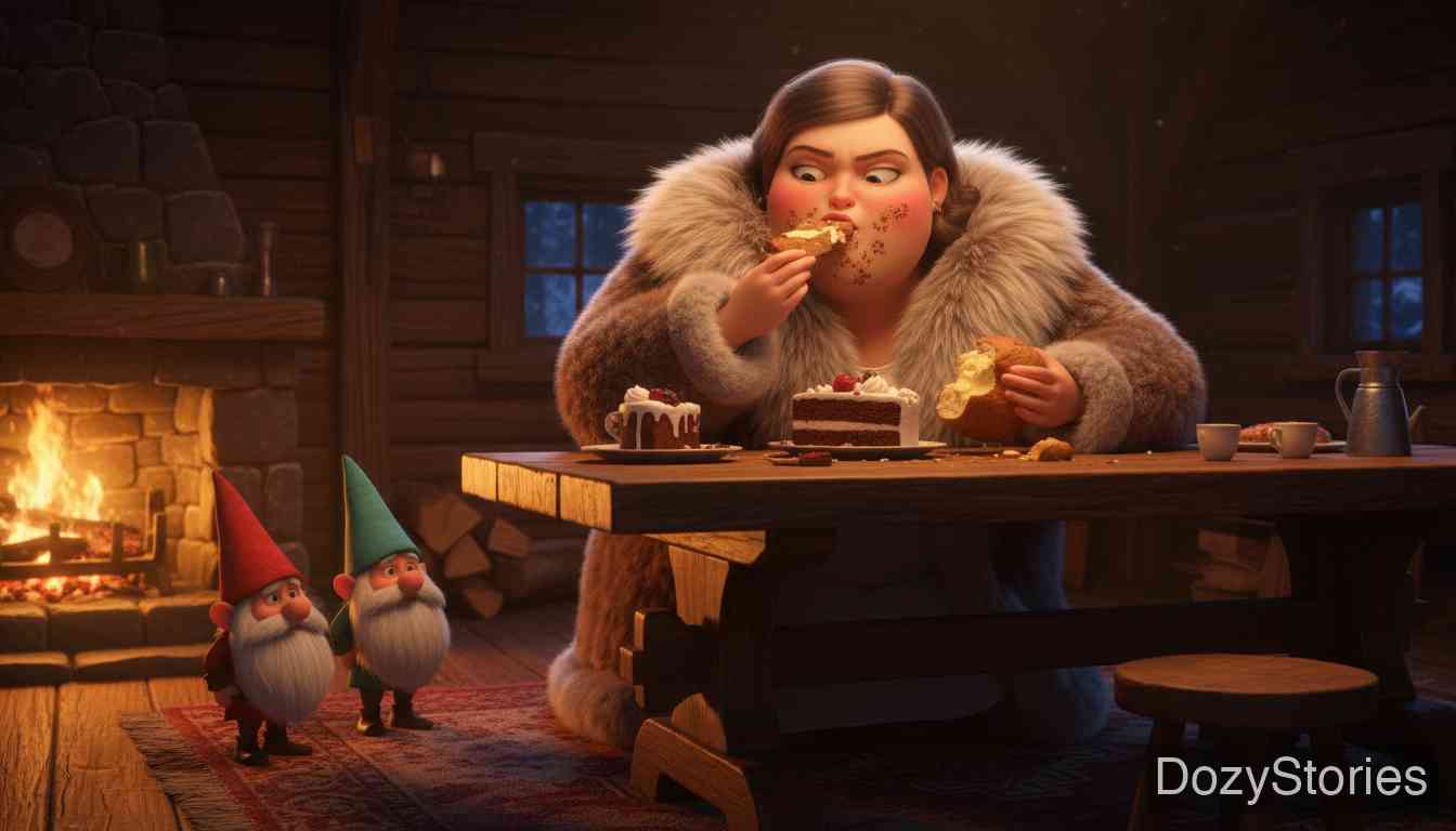 森林里的三个小矮人 - 嫉妒的继妹穿着皮草去森林，却对小矮人傲慢无礼，结果遭到了可怕的诅咒。 - 场景插画 3