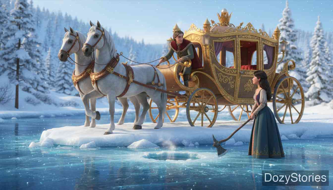 The Three Little Men in the Wood - The King marries the kind girl, but the stepmother throws the Queen into a river and replaces her with her own ugly daughter. - Scene Illustration 4