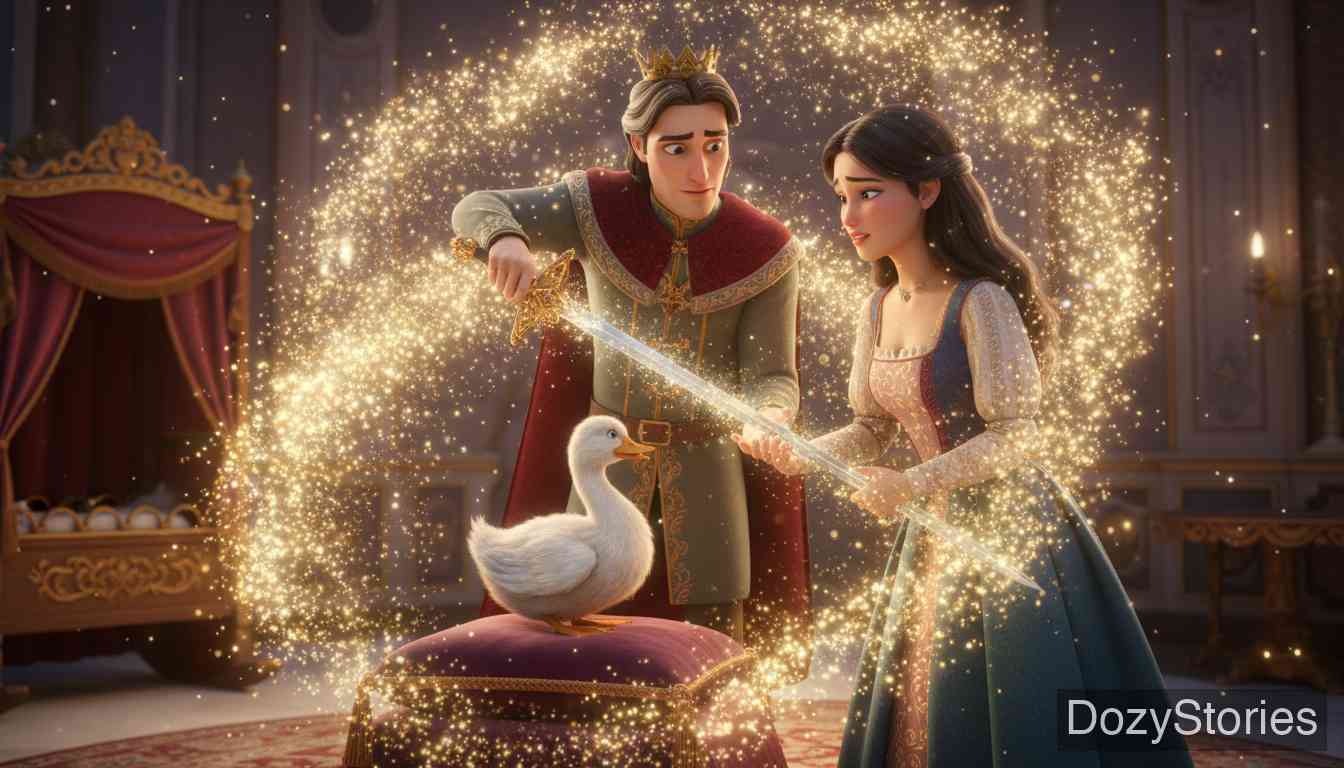 森林里的三个小矮人 - 王后化身鸭子归来照顾孩子，国王破除了魔咒，恶毒的继母和继妹受到了严厉的惩罚。 - 场景插画 5