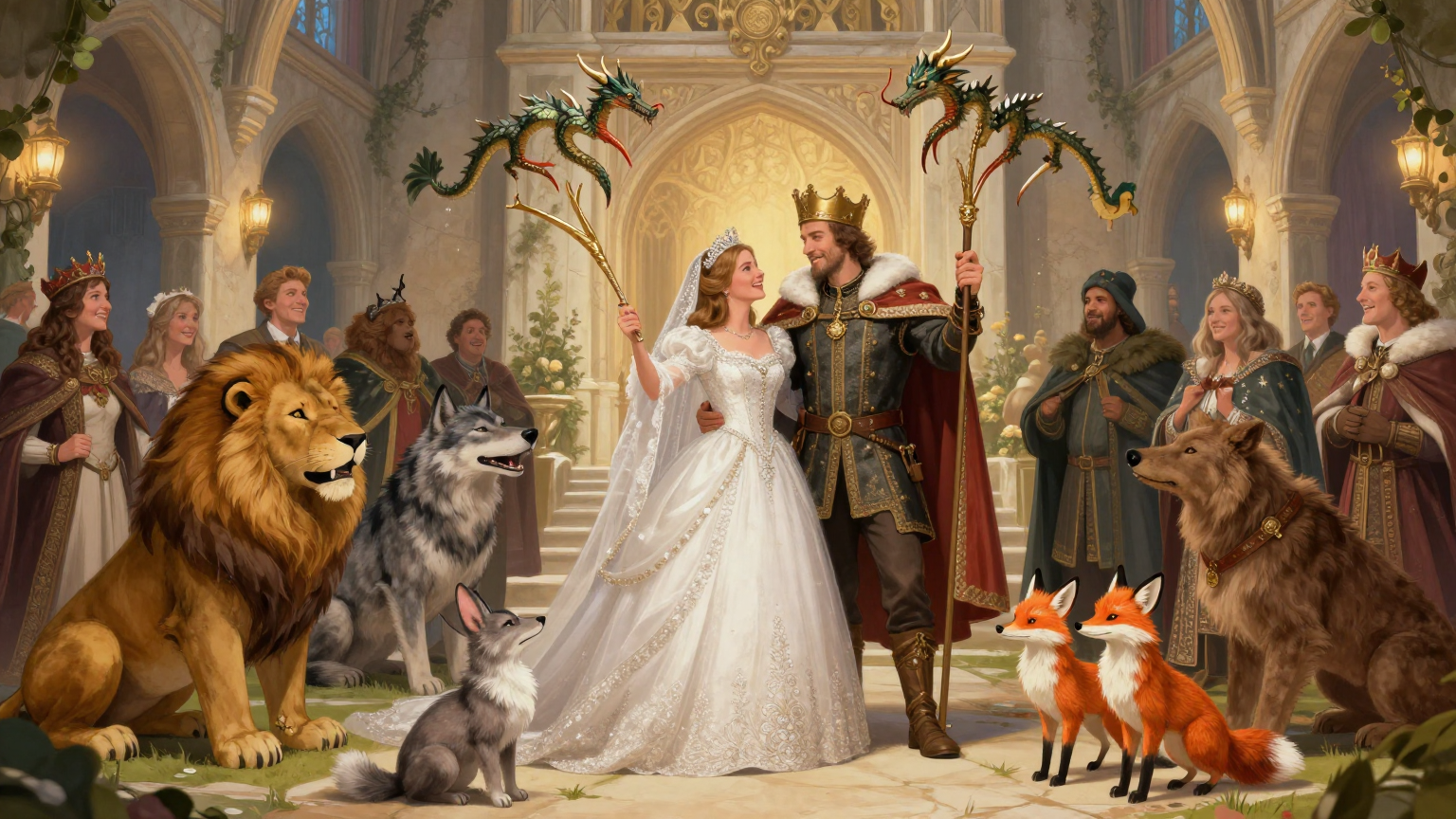 The Two Brothers - After a year the huntsman returns, proves his identity with the dragon tongues, exposes the marshal's lie, and marries the princess happily - Scene Illustration 5